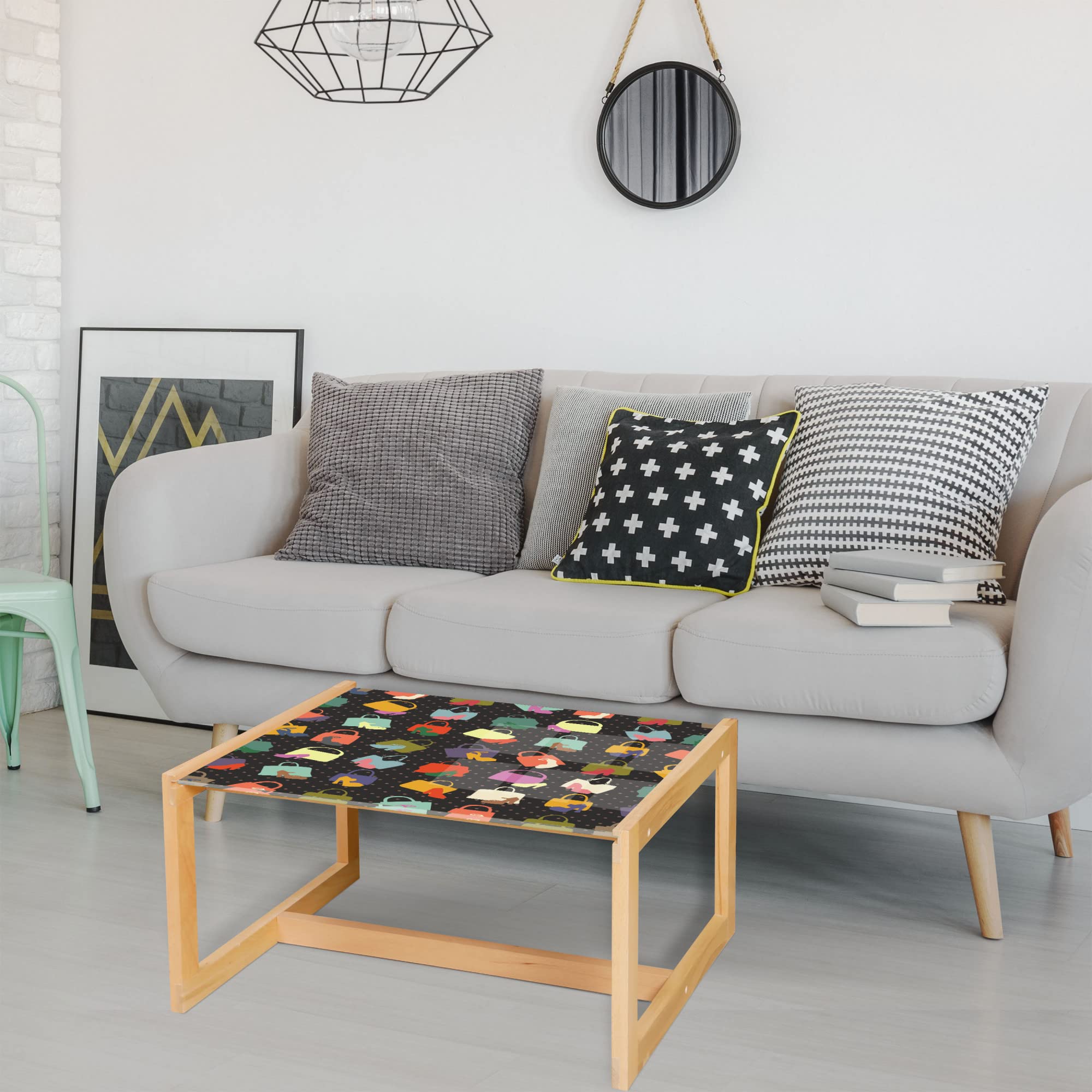 Ambesonne Retro Coffee Table - Women Shoes & Bags Design, Wooden Frame for Office & Dorm Decor