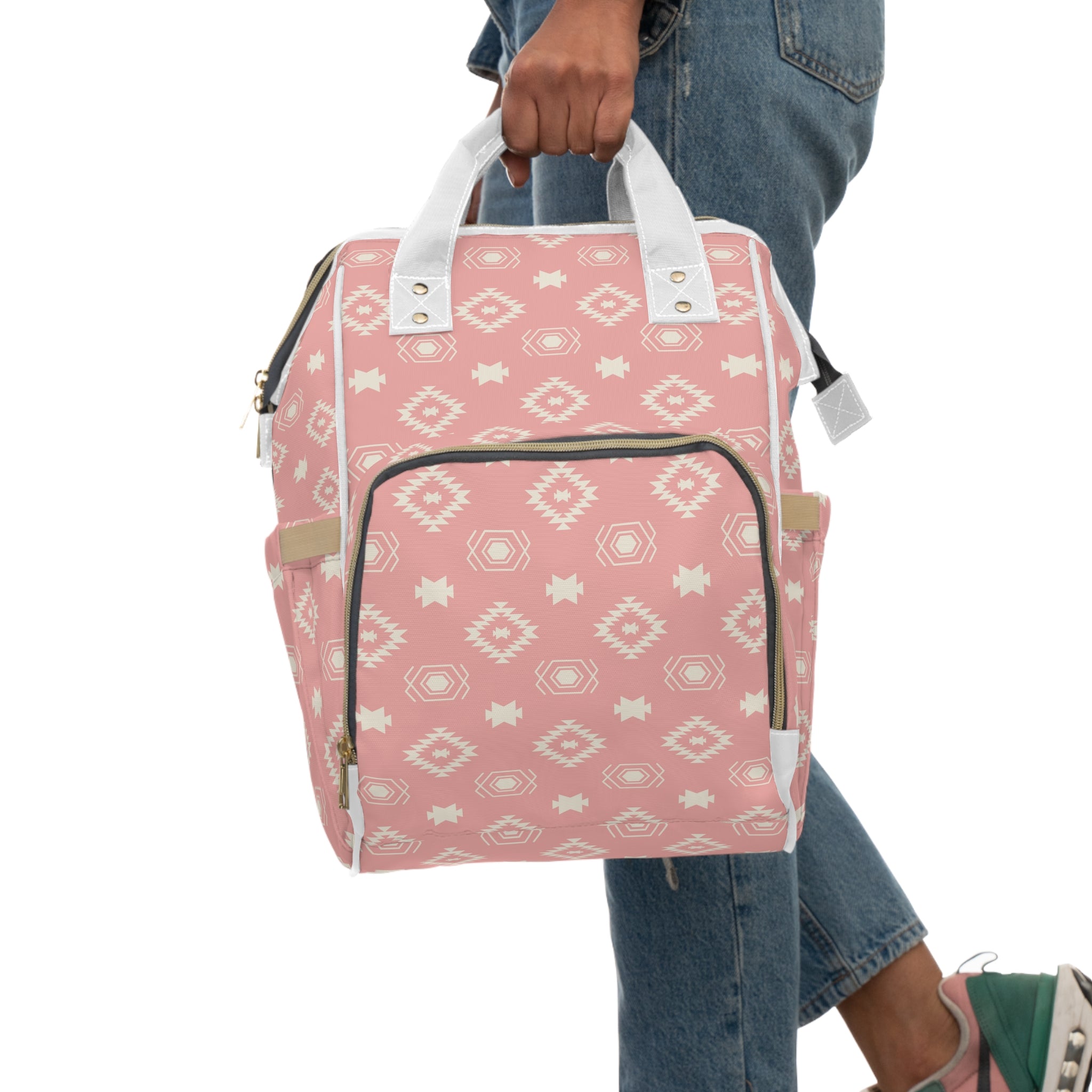 Stylish Pink Southwestern Diaper Backpack for Moms - Large Multifunctional Baby Bag with Insulated Bottle Pocket & Changing Pad - Perfect for Travel, Hospital Visits & Daily Parenting Essentials
