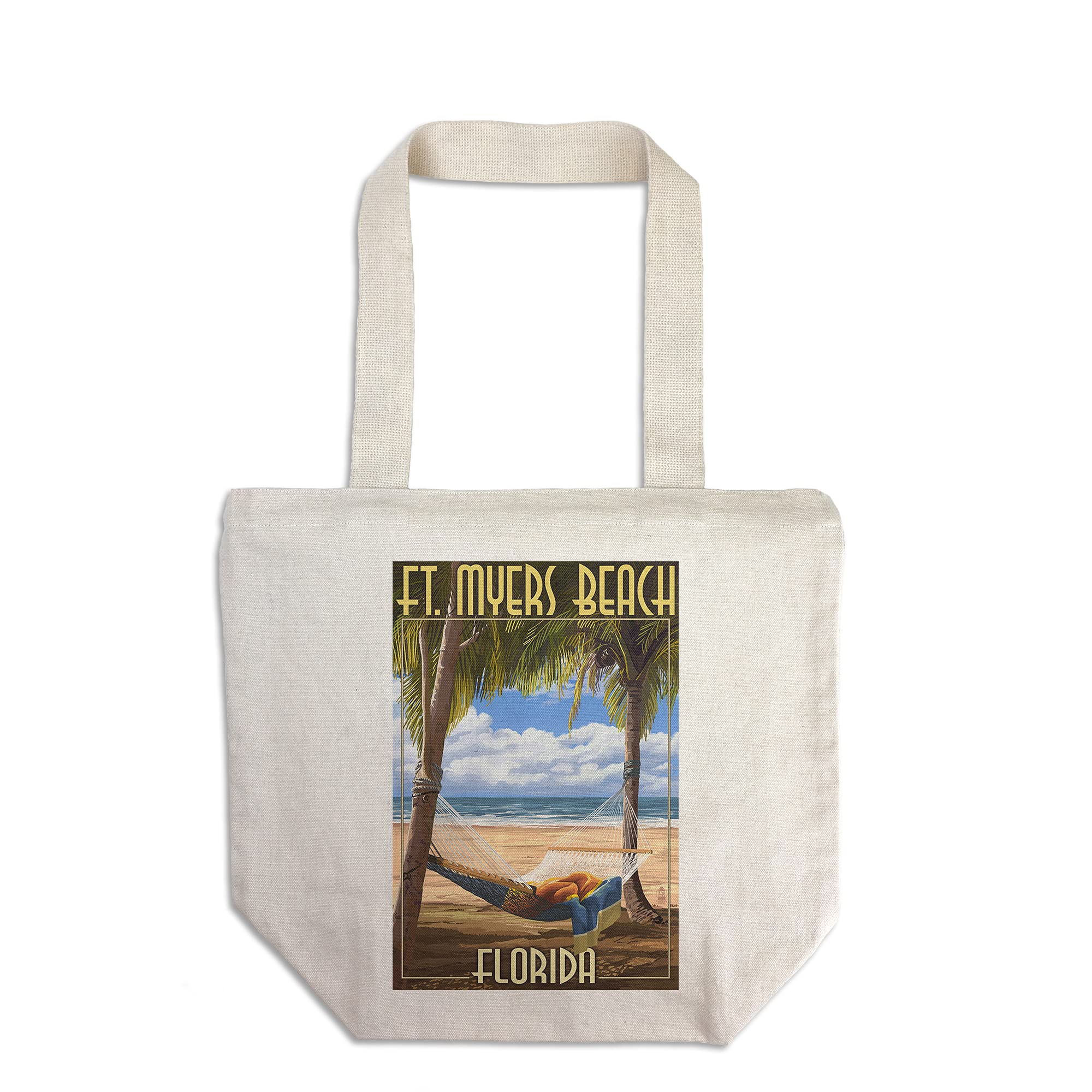 Lantern Press Ft. Myers Beach Florida Hammock - 100% Cotton Canvas Reusable Tote Bag for Shopping, Beach & Groceries