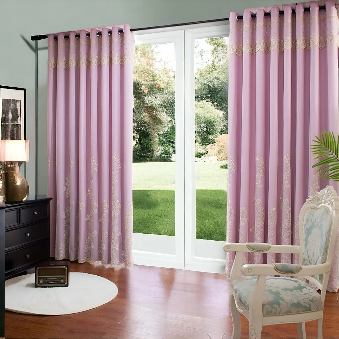 Skye Two Layer Blackout Lace Custom Curtains for Bedroom & Living Room - Elegant Window Treatment for Light Control & Privacy