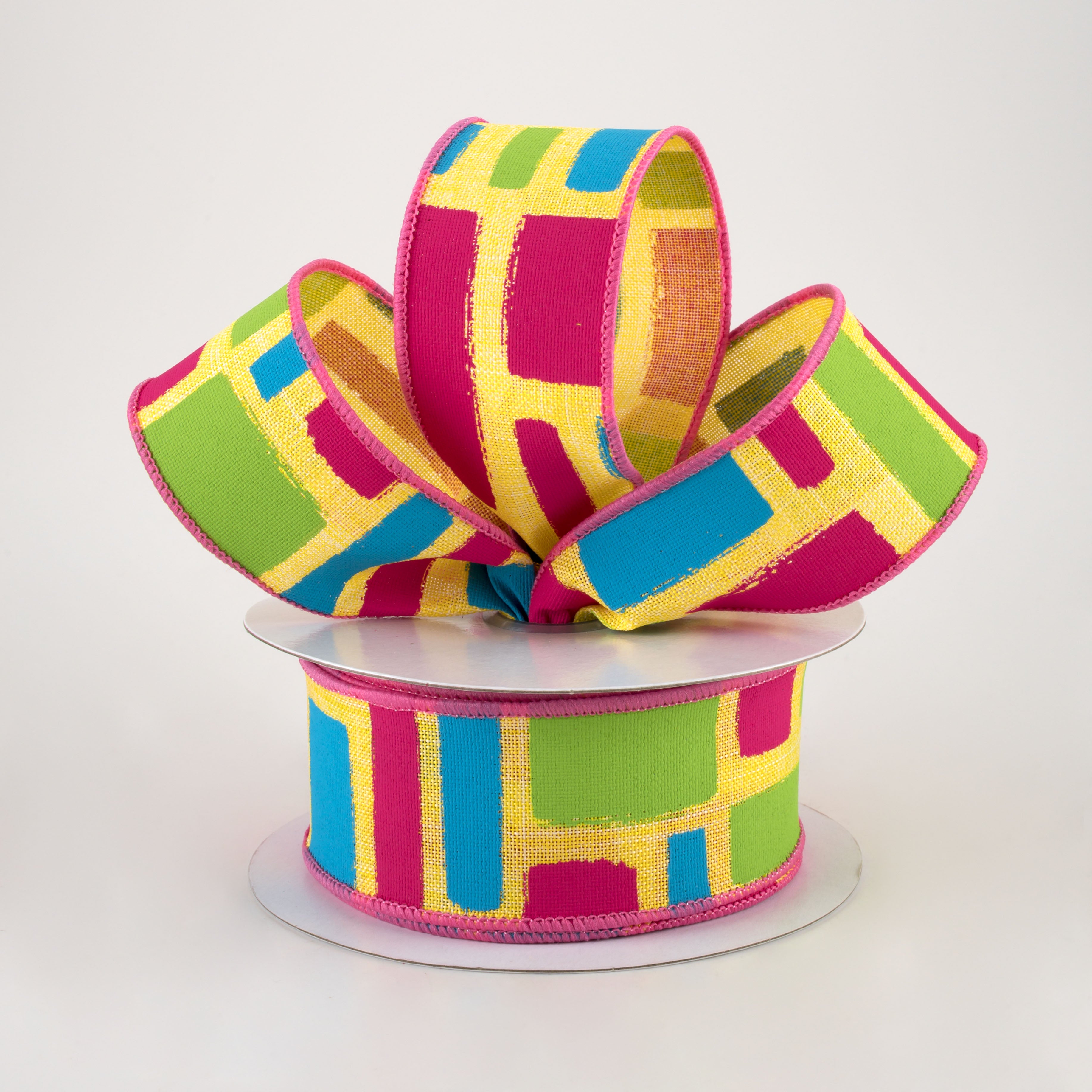 1.5 Inch Bold Brush Strokes Ribbon - Yellow, Fuchsia, Turquoise, Lime (10 Yards) - Perfect for Gift Wrapping, Scrapbooking & DIY Crafts