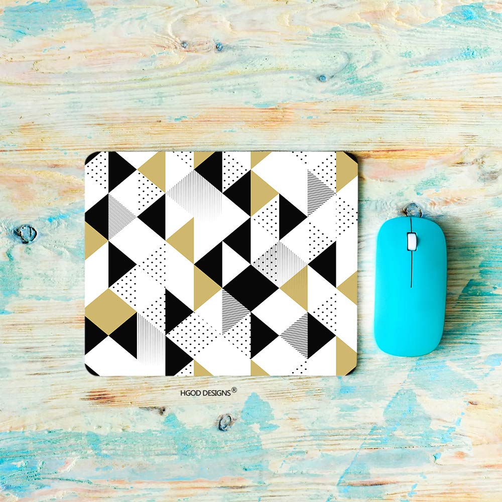 HGOD DESIGNS Gaming Mouse Pad - Abstract Geometric Gold Black & White Triangle Pattern, Non-Slip Rubber Base, 7.9