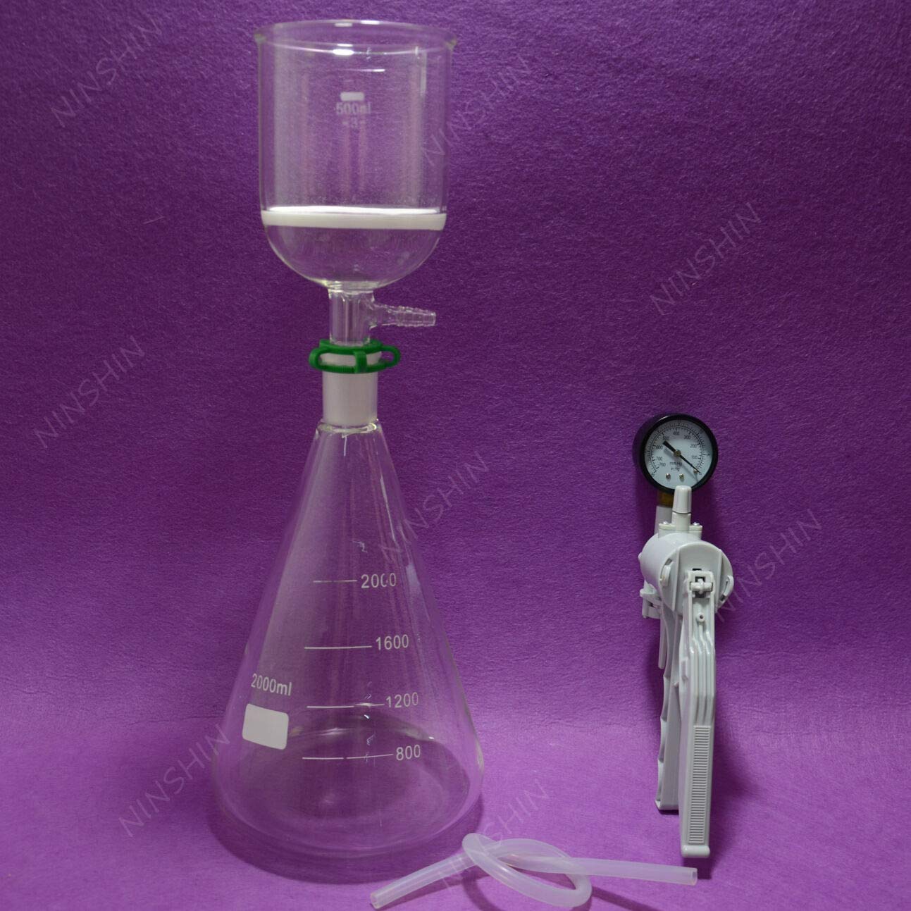 2000ML Glass Filtration Set - Erlenmeyer Flask, 3 Filter Funnels & Vacuum Pump for Chemistry Lab, Scientific Experiments & Home Distilling | Durable Borosilicate Glassware for Laboratories, Schools & DIY Projects