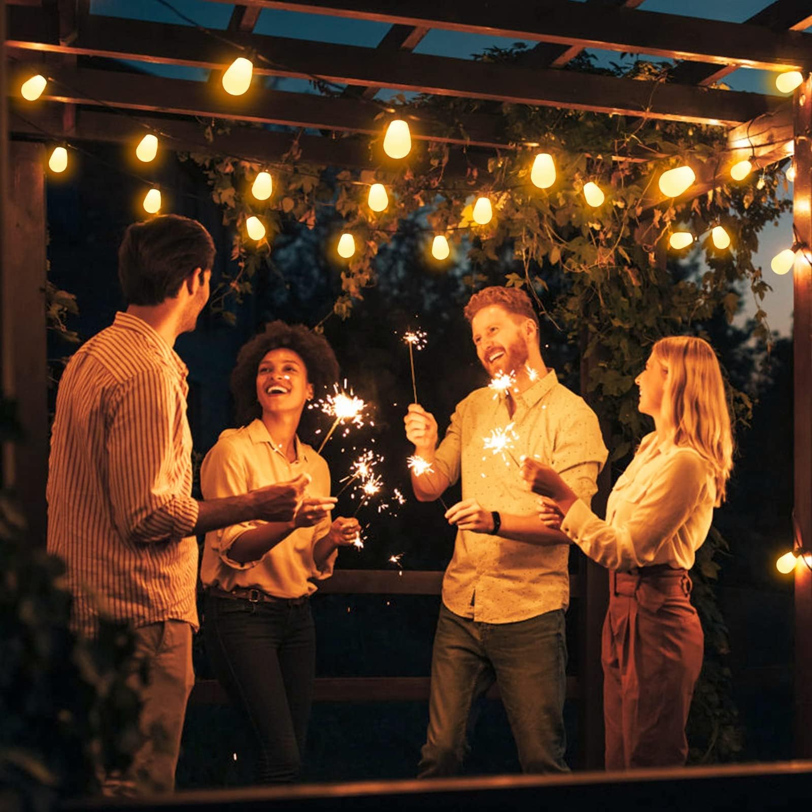 Smart Outdoor String Lights - 36ft App Controlled LED Lights with 3 Scene Modes, IP65 Waterproof & Shatterproof, Dimmable Hanging Lights with 15 Bulbs for Backyard, Balcony, Garden, Patio Party & Wedding Decorations