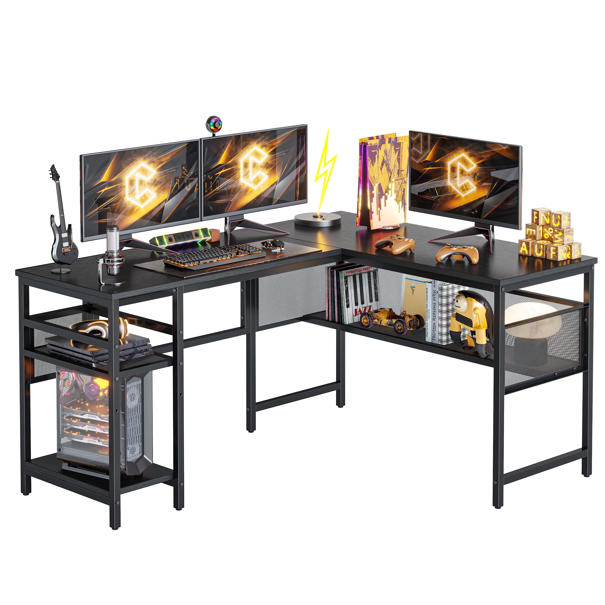 CubiCubi 59.1 Inch L-Shaped Corner Computer Desk with Storage Shelves - Black Home Office Workstation for Study, Gaming & Remote Work | Space-Saving Design for Small Rooms & Apartments