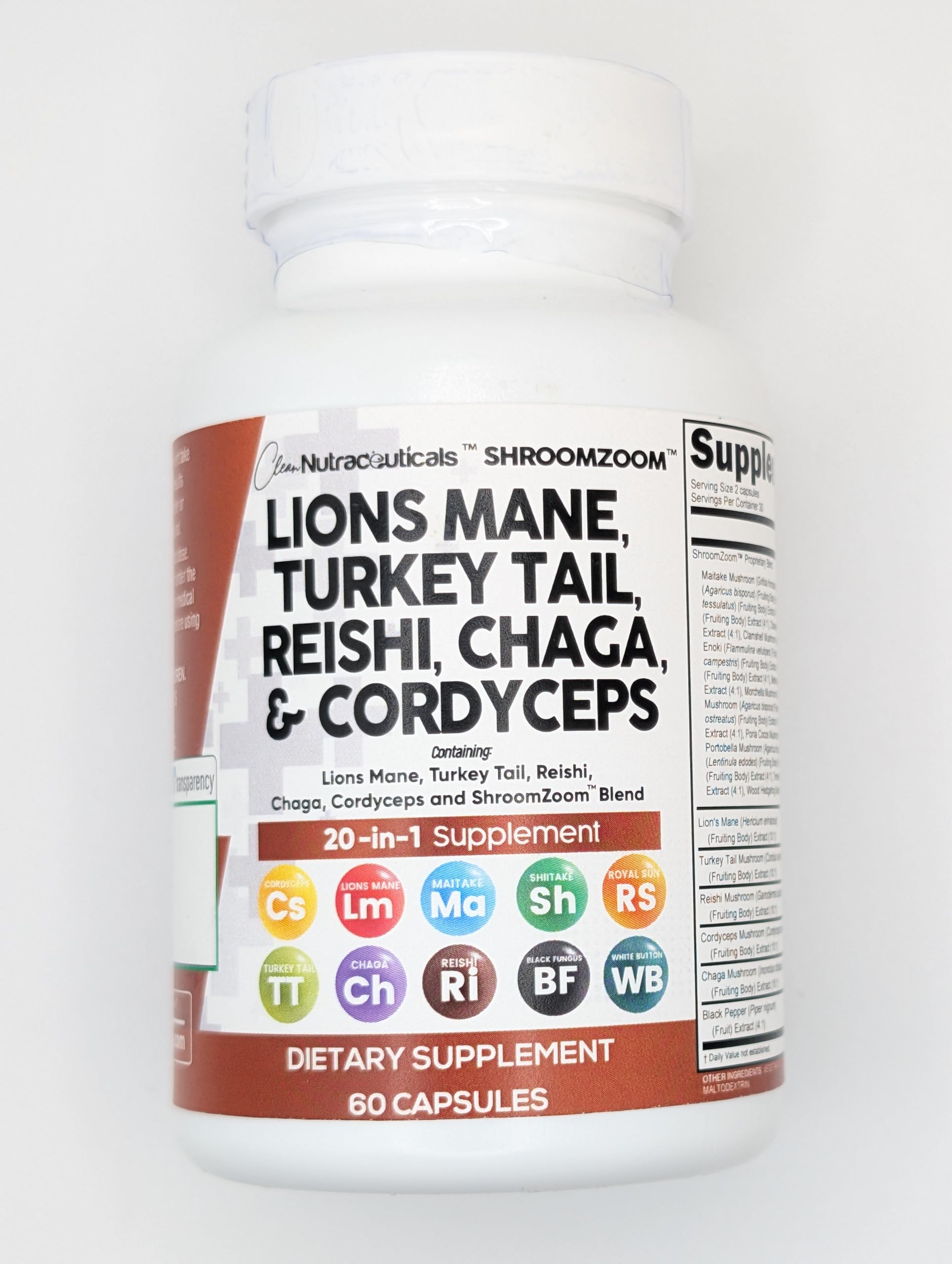 Premium Lions Mane Mushroom Supplement 20-in-1 Blend with Turkey Tail, Reishi, Cordyceps & 16 Medicinal Mushrooms - Immune Support, Brain Health & Energy Boost - Vegan Capsules for Focus, Memory & Wellness