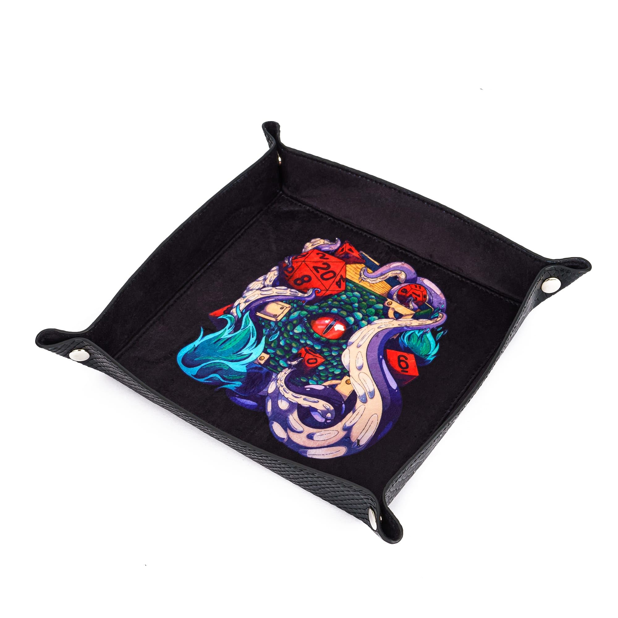 3-in-1 PU Leather DND Dice Tray with 2 Dice Cups - Portable Folding Dice Rolling Tray for Dungeons & Dragons, RPG Board Games, MTG, Pub Party Games - Perfect for Tabletop Gaming, Game Nights & Travel