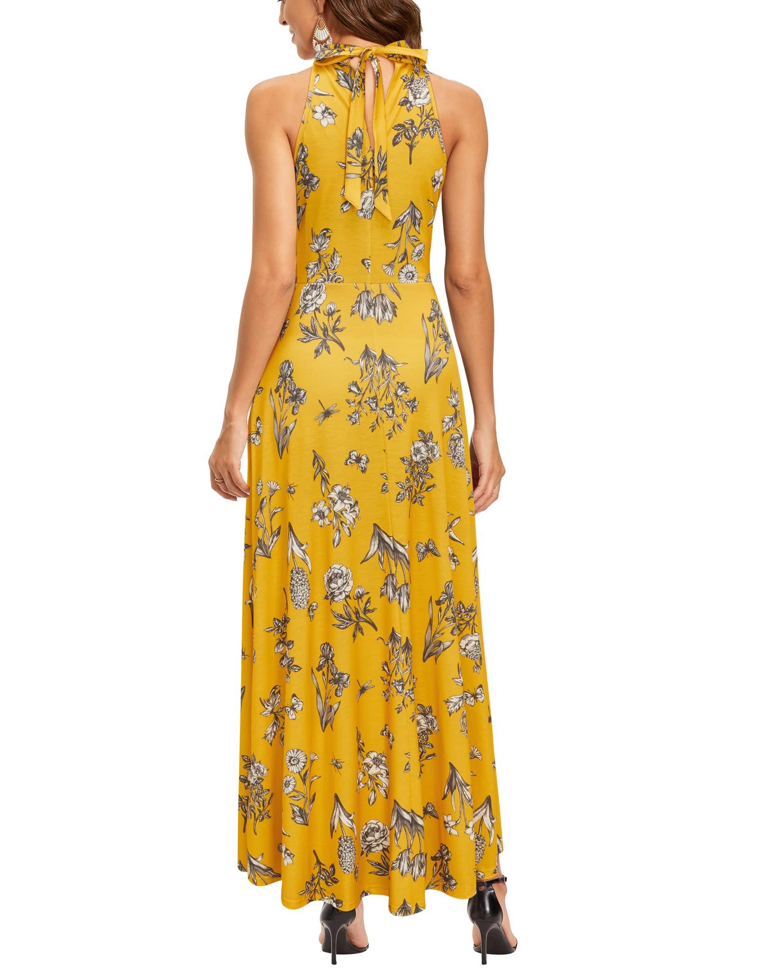 STYLEWORD Women's Floral Halter Neck Maxi Dress - Summer 2025 Sexy Long Formal Gown for Wedding Guest, Party, Beach Vacation & Special Occasions