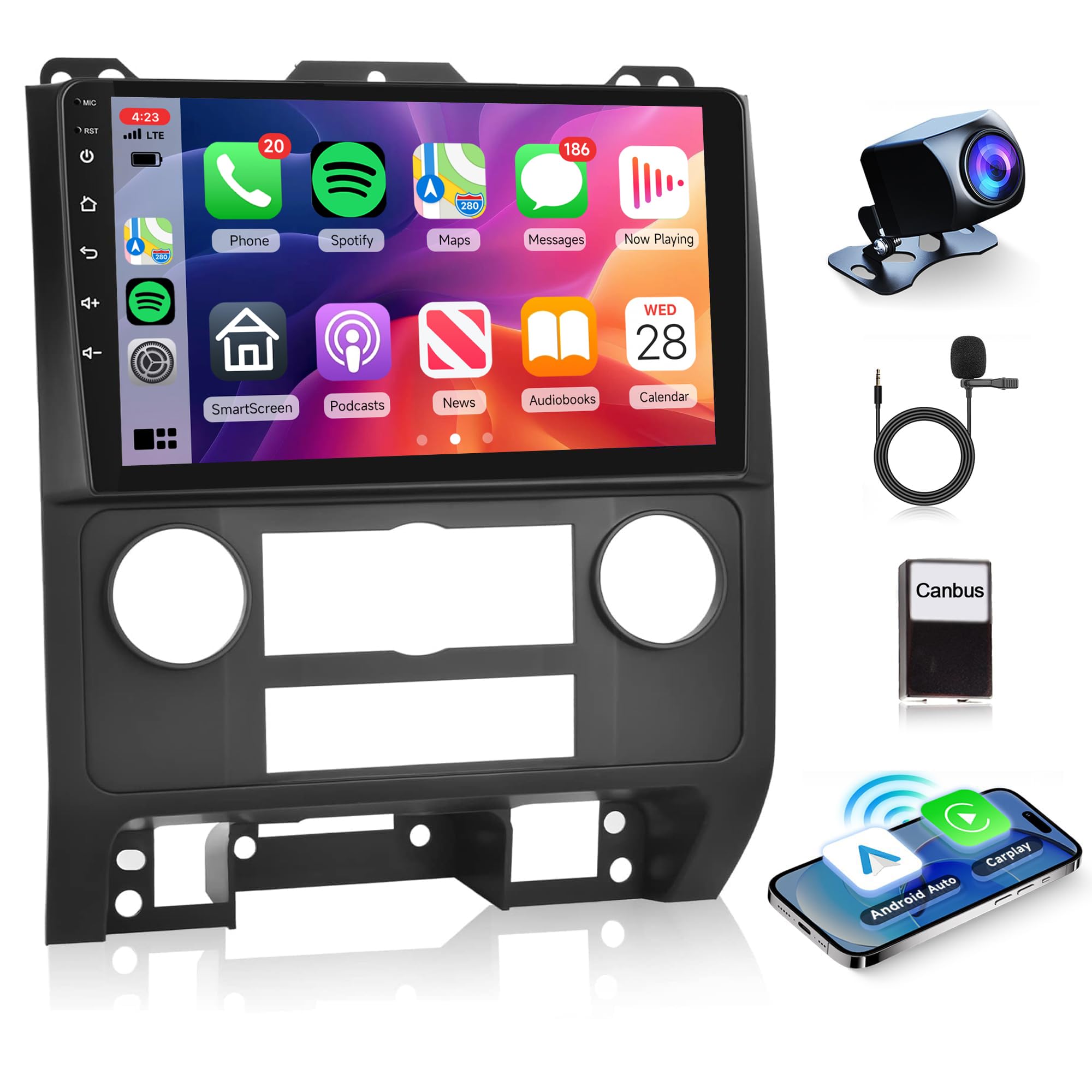 2G+32G Android 13 Car Stereo for Ford Escape 2007-2012 & Mazda Tribute 2007-2012 - 9 Inch Touch Screen with CarPlay, Android Auto, GPS Navigation, WiFi, HiFi Bluetooth, FM Radio & Backup Camera - Perfect for Road Trips & Daily Commuting