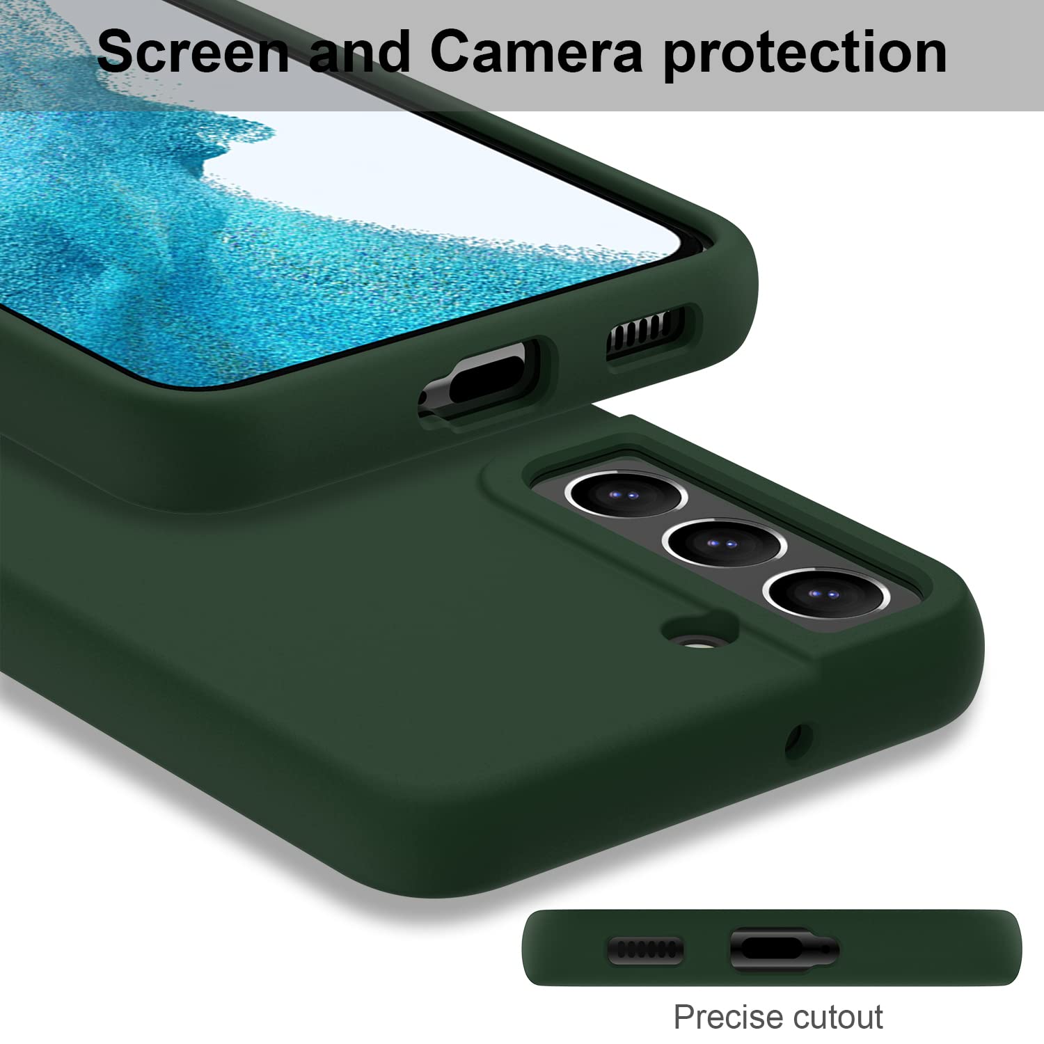 DEENAKIN Samsung Galaxy S22 Case - Soft Flexible Silicone Gel Rubber Bumper Cover, Slim Fit Full Body Shockproof Protective Phone Case for Samsung Galaxy S22 (Dark Green) - Perfect for Everyday Use, Travel & Outdoor Activities