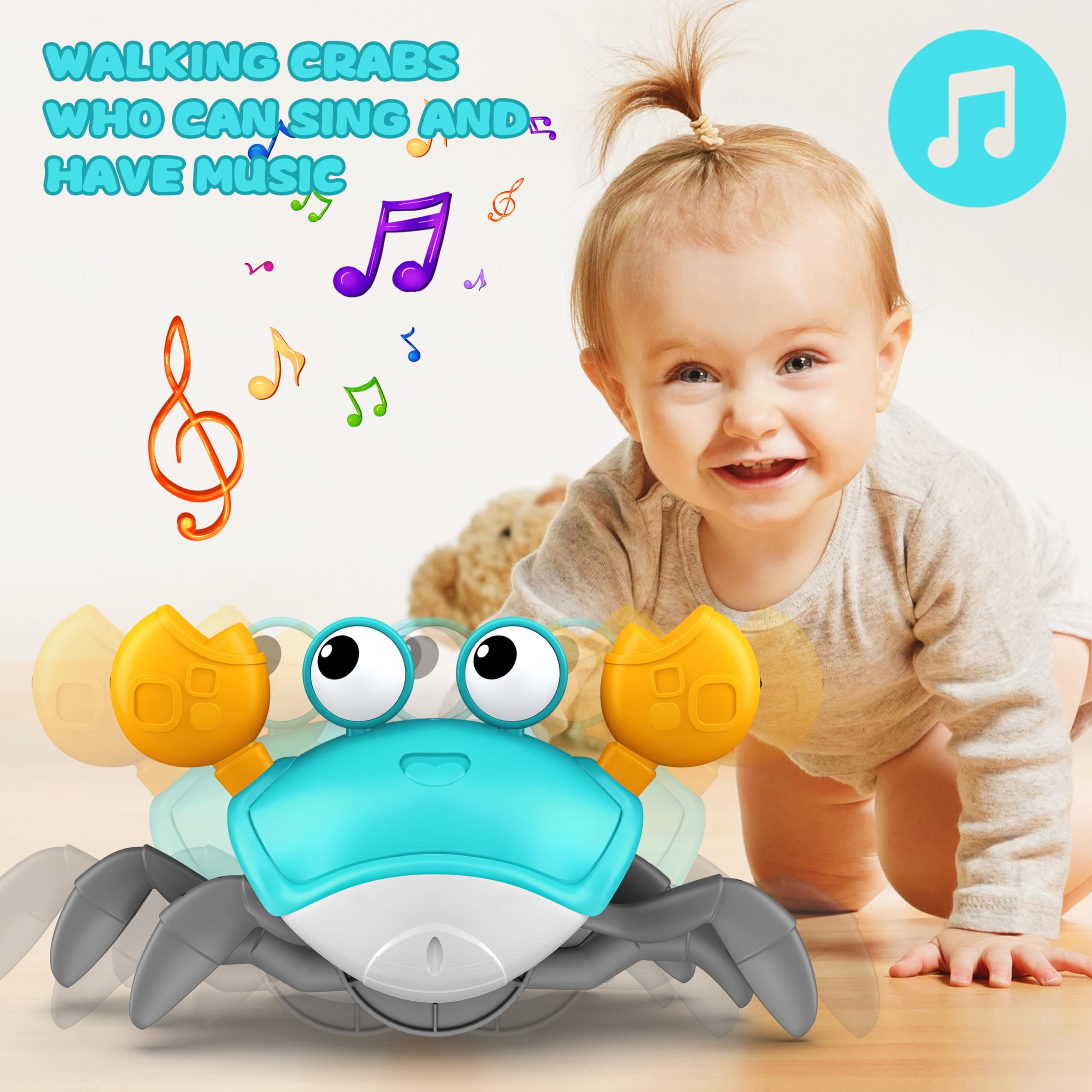 Interactive Dancing Crab Baby Toy - Crawling Musical Sensory Toy for Tummy Time, Infants 0-6 to 12-18 Months | Fun Walking Moving Toy with Music for Boys & Girls | Perfect Toddler Birthday Gift for Developmental Play & Learning