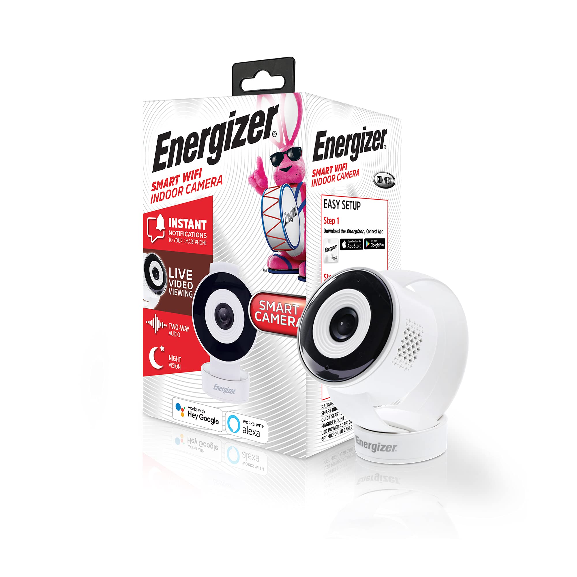 Energizer Connect Smart 720p HD Wireless Indoor Security Camera with 2-Way Audio, Night Vision, Remote Access & Alexa/Google Assistant Compatibility - Perfect for Baby Monitoring, Pet Watching & Home Surveillance