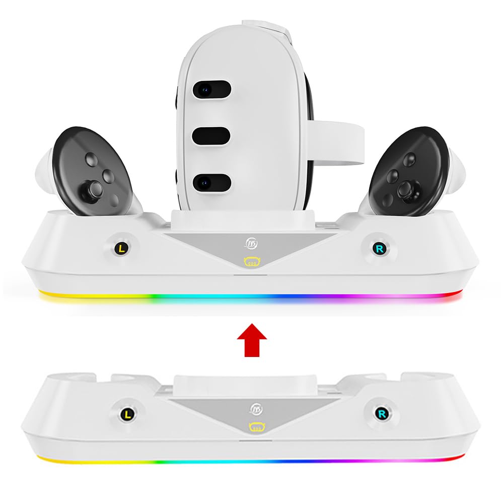 ALINUOYQ Fast Charging Dock Compatible with Meta/Oculus Quest 3 - RGB Light Magnetic Charging Station for Quest 3 Headset & Controllers - Includes Rechargeable Battery - Perfect for VR Gaming & Entertainment Setup