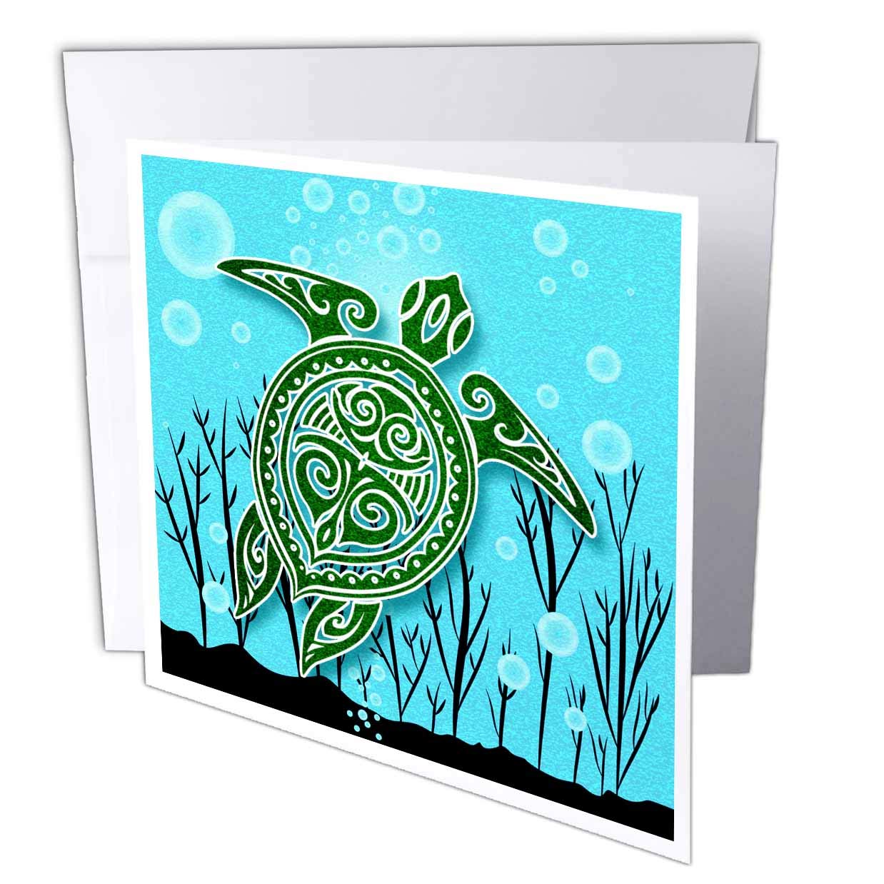 3D Greeting Cards Set - 12 Tropical Green Sea Turtle & Underwater Plants Design with Envelopes | Ocean Theme Stationery for Birthday, Thank You, Holiday Cards | 3dRose Doreen Erhardt Sea Life Collection (gc_240142_2)
