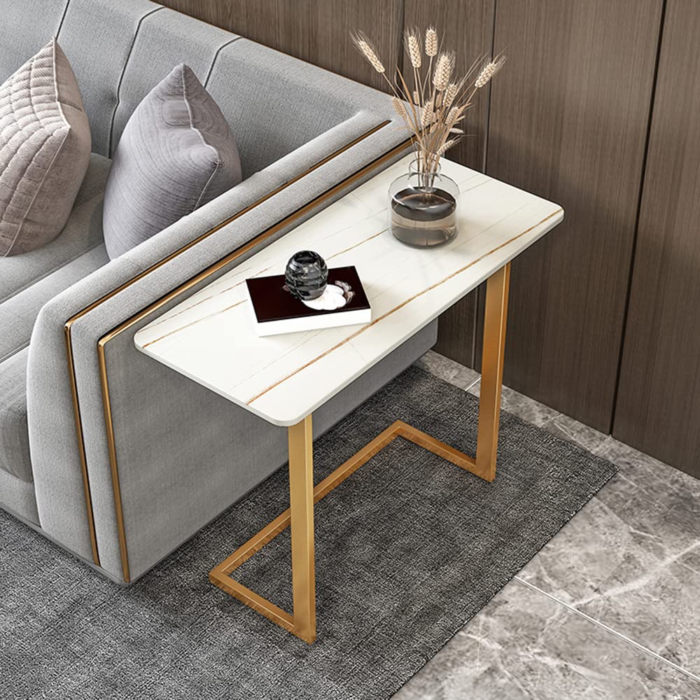 Modern Rectangle Coffee Table Set - 2-Piece Slate Top End Tables with Gold Iron Base for Living Room, Office, Hotel (21.5