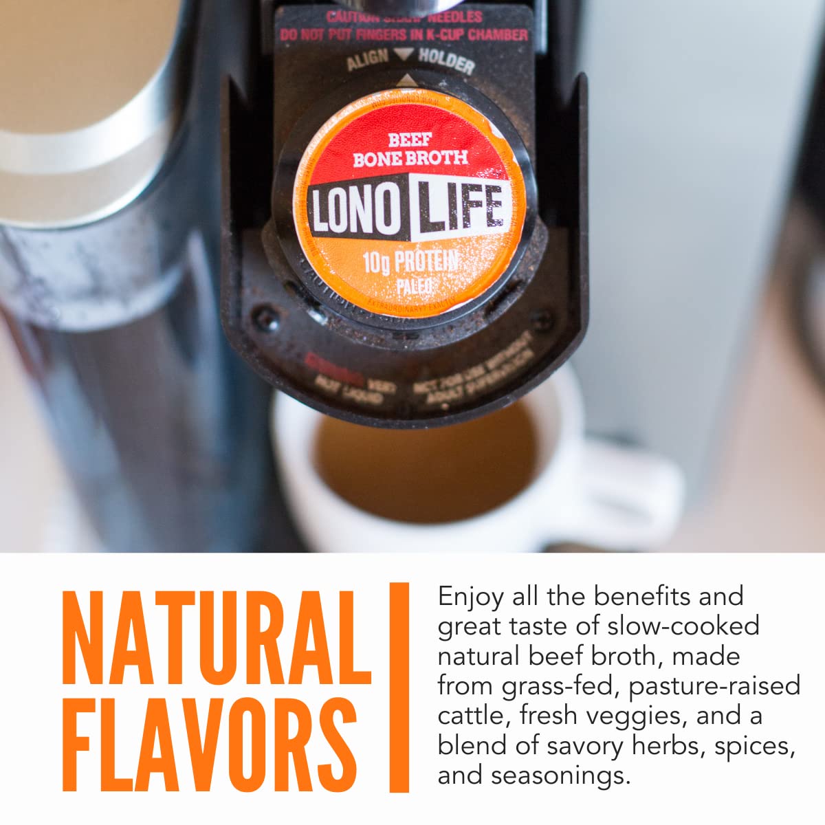 LonoLife Grass-Fed Beef Bone Broth Powder Mix - 10g Protein, Collagen Rich, Keto & Paleo Friendly - 10 Single-Serve Cups - Natural Ingredients for Soups, Stews & Healthy Lifestyle