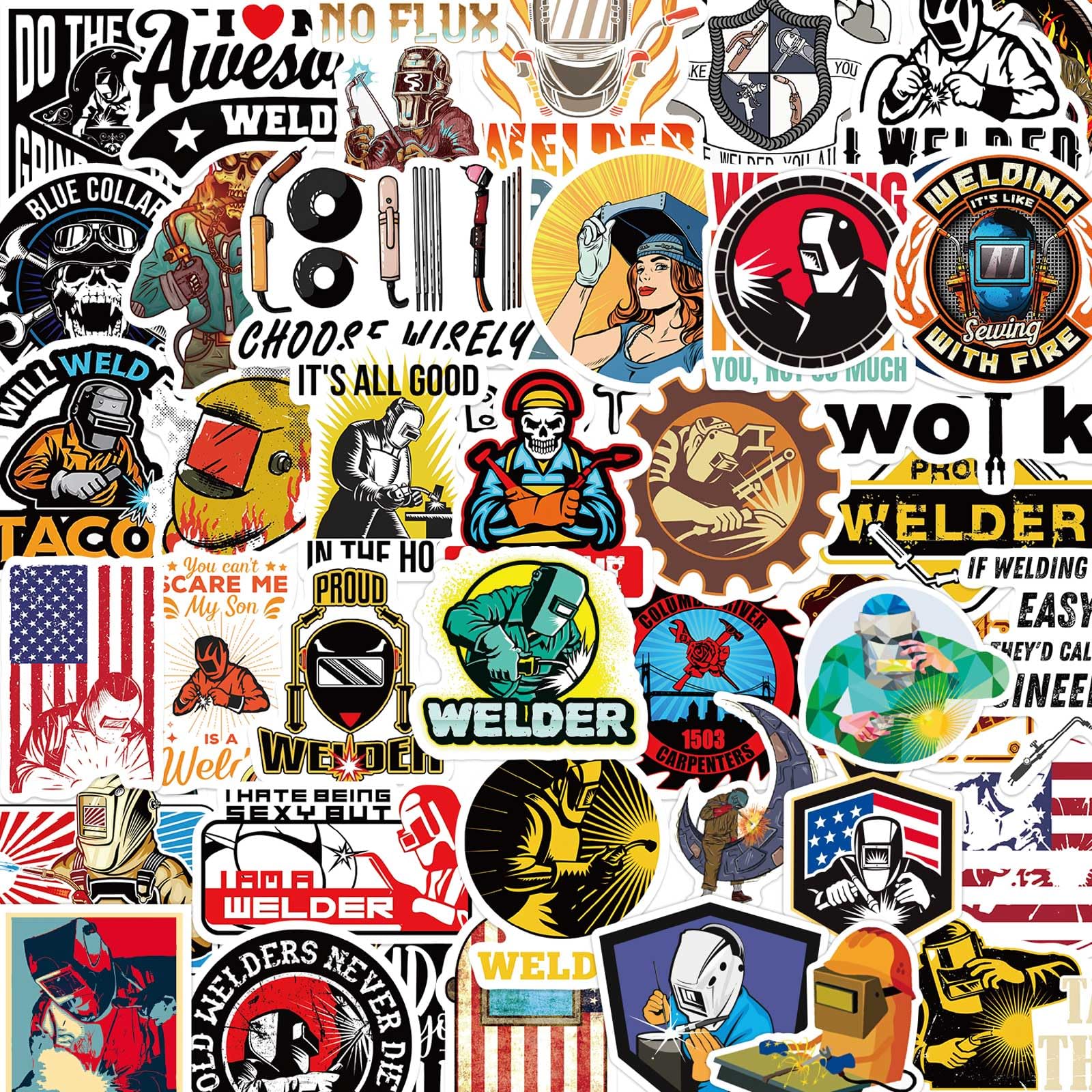 100 PCS Funny Welding & Diesel Mechanic Stickers - Waterproof Hard Hat Decals for Toolbox, Helmet & Work Gear - Perfect for Blue Collar Workers, Mechanics & DIY Enthusiasts - Great for Worksites, Garages & Personalizing Equipment