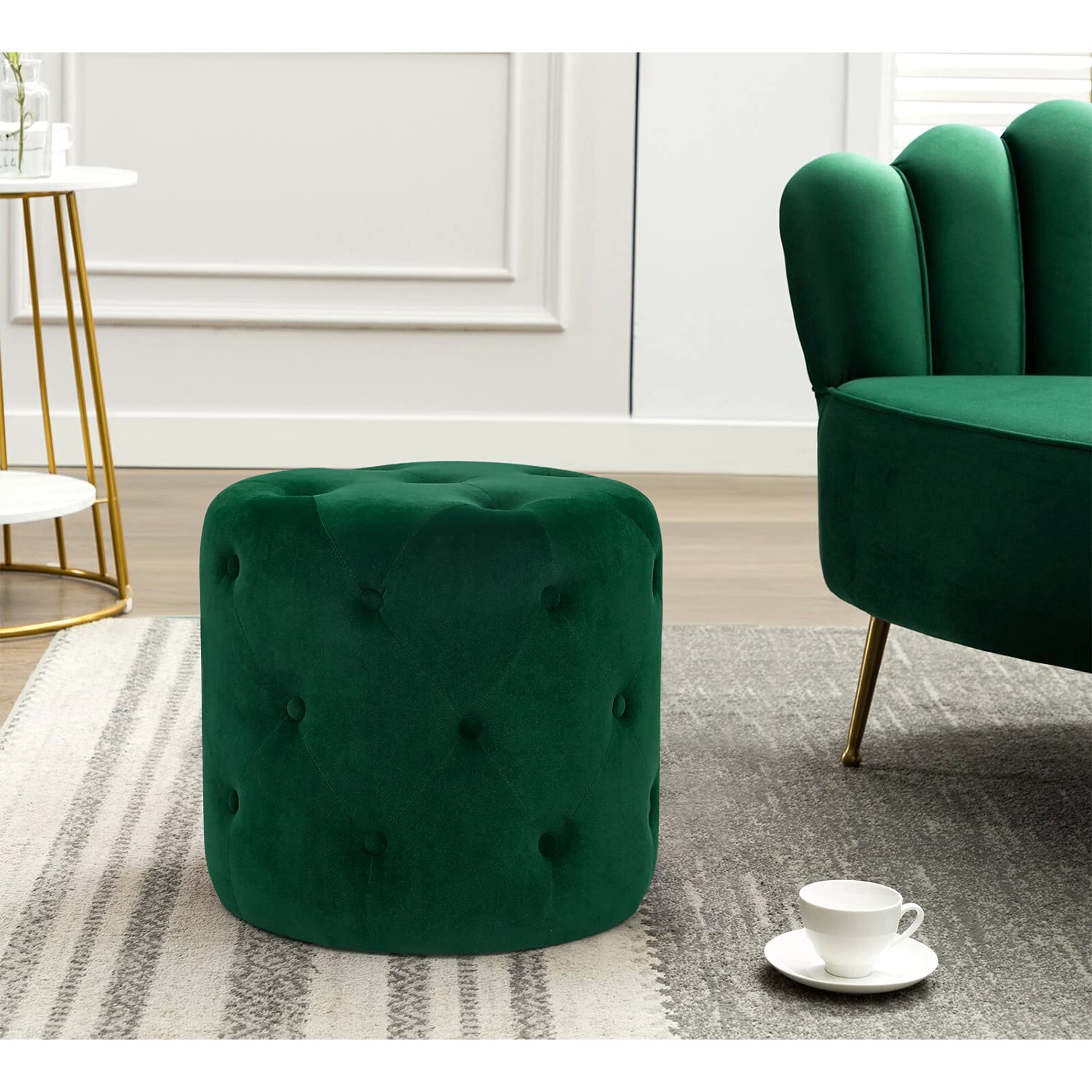 Homebeez Round Fabric Ottoman - 18.3