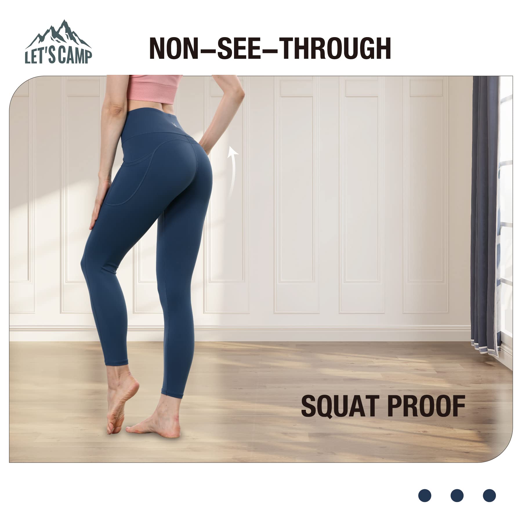 LET’S CAMP High Waisted Leggings with Pockets for Women - Tummy Control Workout Running Yoga Leggings - Comfortable & Stretchy Activewear for Gym, Lounge & Everyday Wear