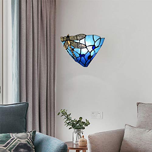 Dragonfly Pattern Tiffany Style Stained Glass Wall Sconce - 14