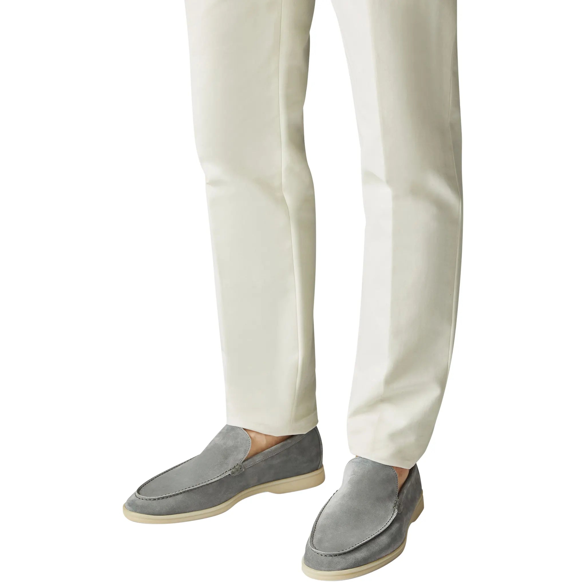 Loro Piana Summer Walk Suede Gull Grey Loafers for Men - Comfortable Casual Slip-On Shoes for Office, Travel & Daily Wear