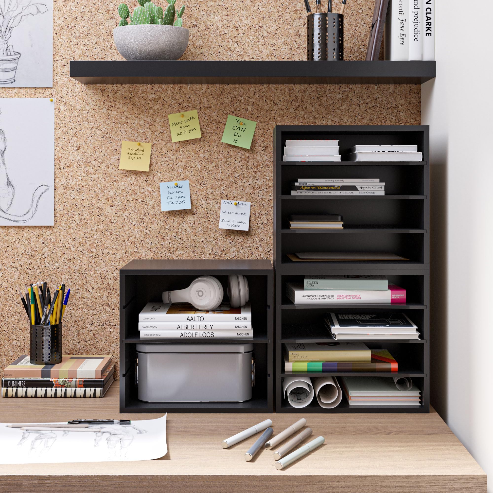 Ballucci 4-Tier Stackable Paper Organizer Tray - Black Desk Storage Shelves for Letter Paper, Documents & Files | Perfect for Office, Classroom & Home Workspace Organization