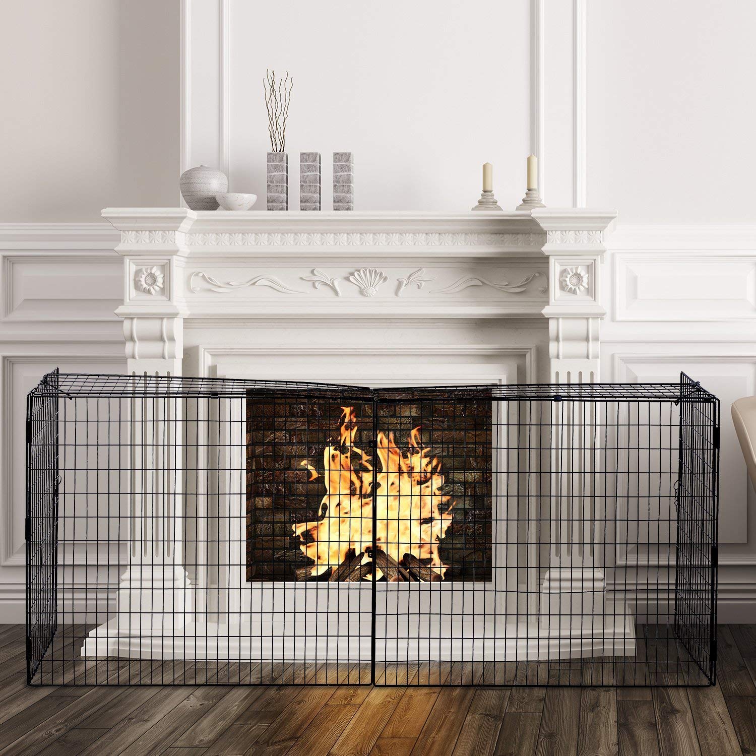 HOMCOM Extendable Fireplace Screen with Metal Mesh - Black Fire Spark Guard Cover for Living Room & Home Decor | Heat Protection & Safety for Fireplace Use