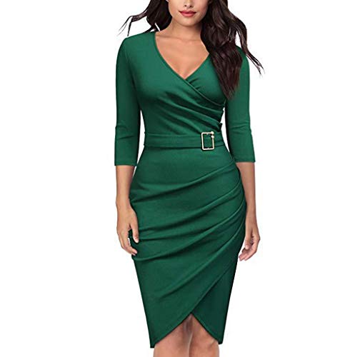 FORUU Women's Sexy V-Neck Flounce Bell Sleeve Pencil Dress for Office Work & Casual Wear | Perfect for Business Meetings, Date Nights & Cocktail Parties