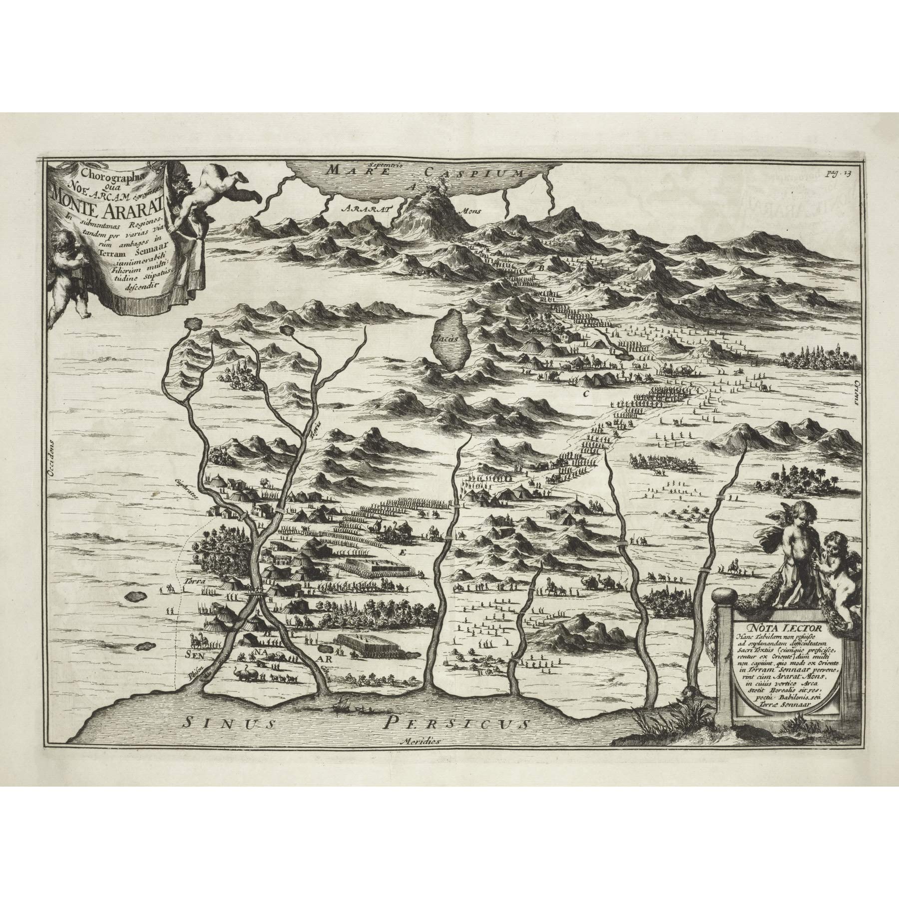 Kircher 1679 Historical Map of Mount Ararat - Noah's Ark Bible Flood Wall Art Poster - Large 18x24 Inch Thick Paper Print - Perfect for Home Decor, Office & Classroom Educational Display