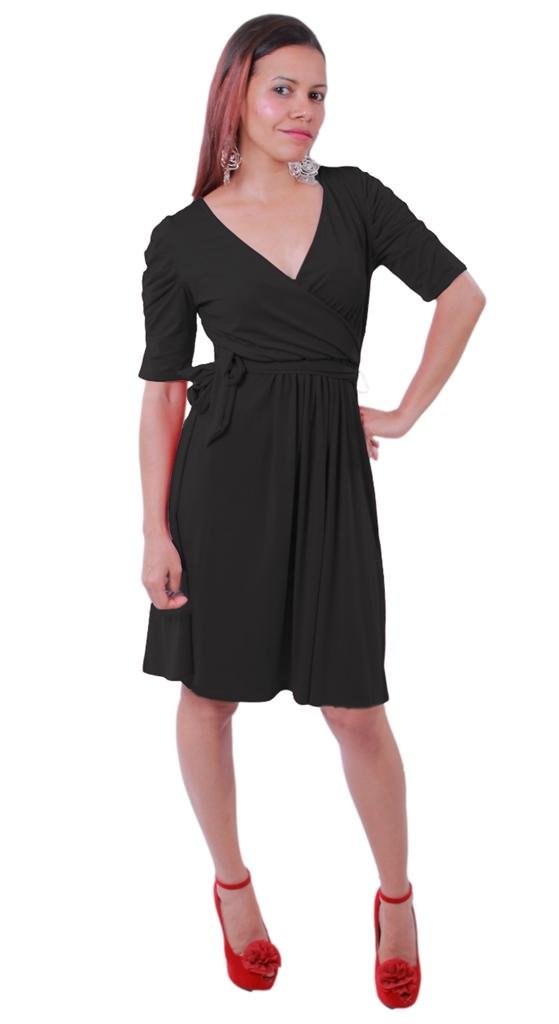 Women's Black Faux Wrap Sheath Dress - Small Size for Office & Party Wear