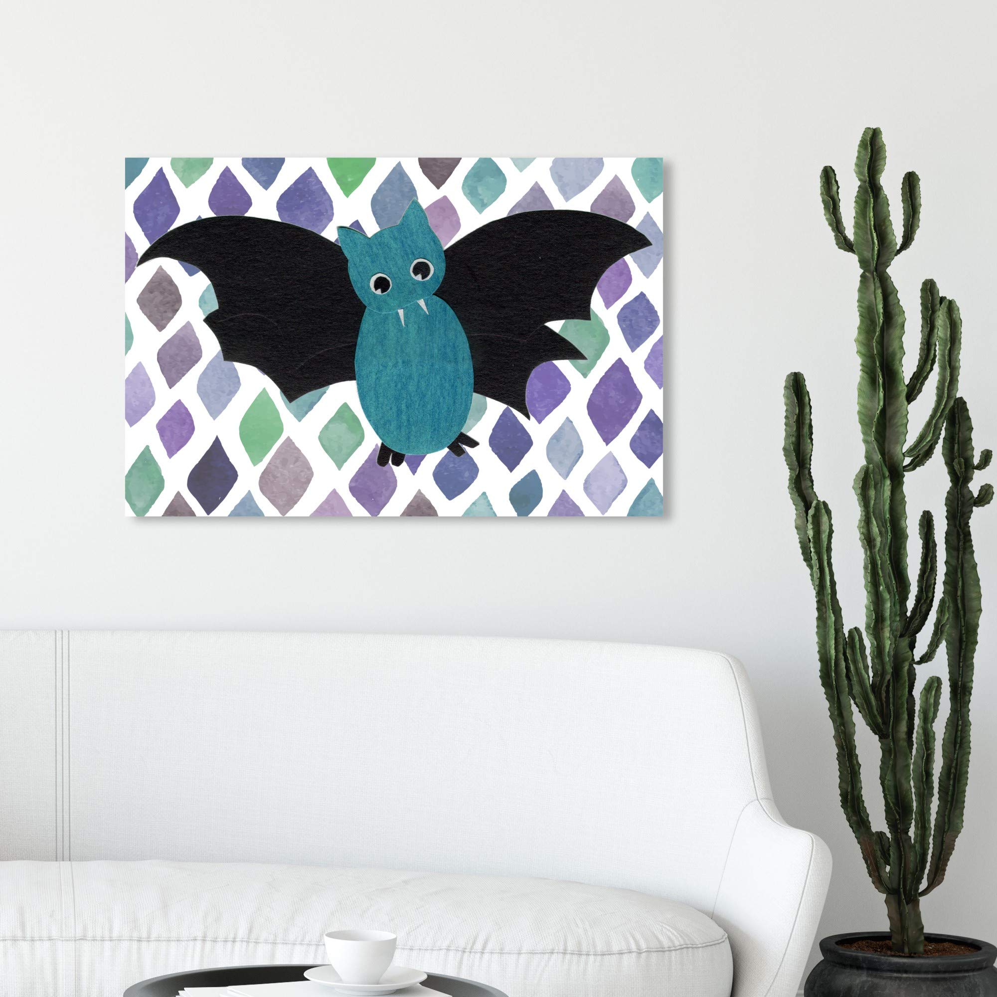 Oliver Gal Artist Co. 'V for Vampire Bat' Animal Wall Art Canvas Print - 30x20 Inch Green & Black Kids Room Decor, Nursery Art, Children's Bedroom Painting | Perfect for Halloween Decorations, Boys' Room Themes & Bat Lover Gifts