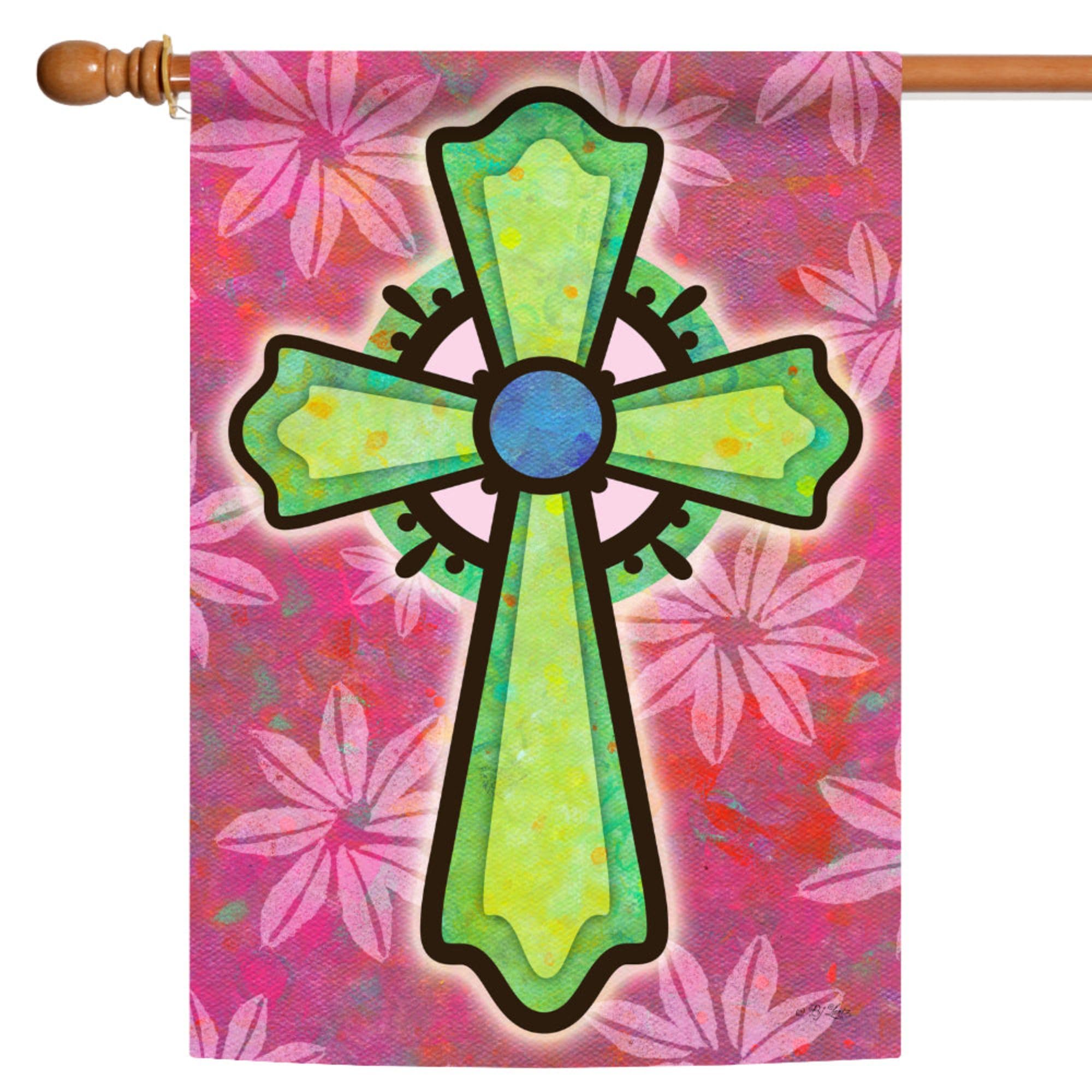 Double Sided Christian Garden Flag 28x40 Inch - Pink and Green Cross Christian Flag for Outdoor Yard Decoration | Toland Home Garden 1010768 | Perfect for Church Events, Easter Decorations & Christian Home Displays