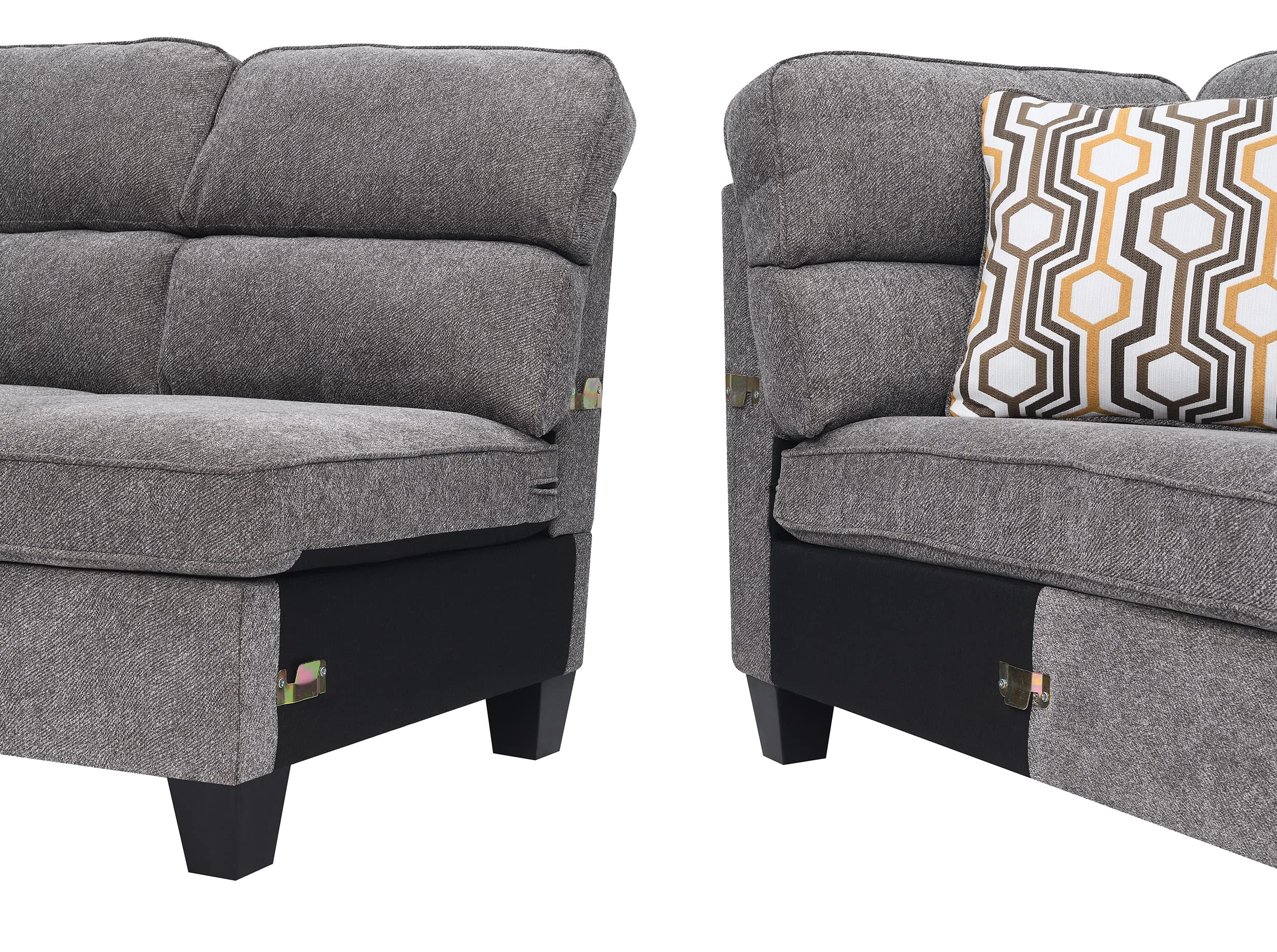 Modern L-Shaped Sectional Sofa with Reversible Chaise - 5-Seat Modular Upholstered Couch with Memory Foam & Tufted Microfiber Fabric - Grey by Oliver & Smith - Perfect for Living Rooms, Family Rooms and Home Theater Seating