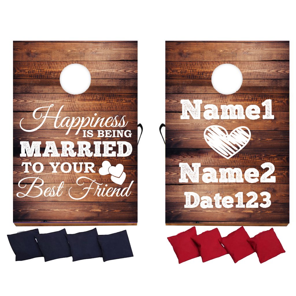 VictoryStore Custom Cornhole Game Set - Personalized Wedding Bag Toss Boards with Bags - Outdoor Lawn Games for Parties, BBQs & Tailgating