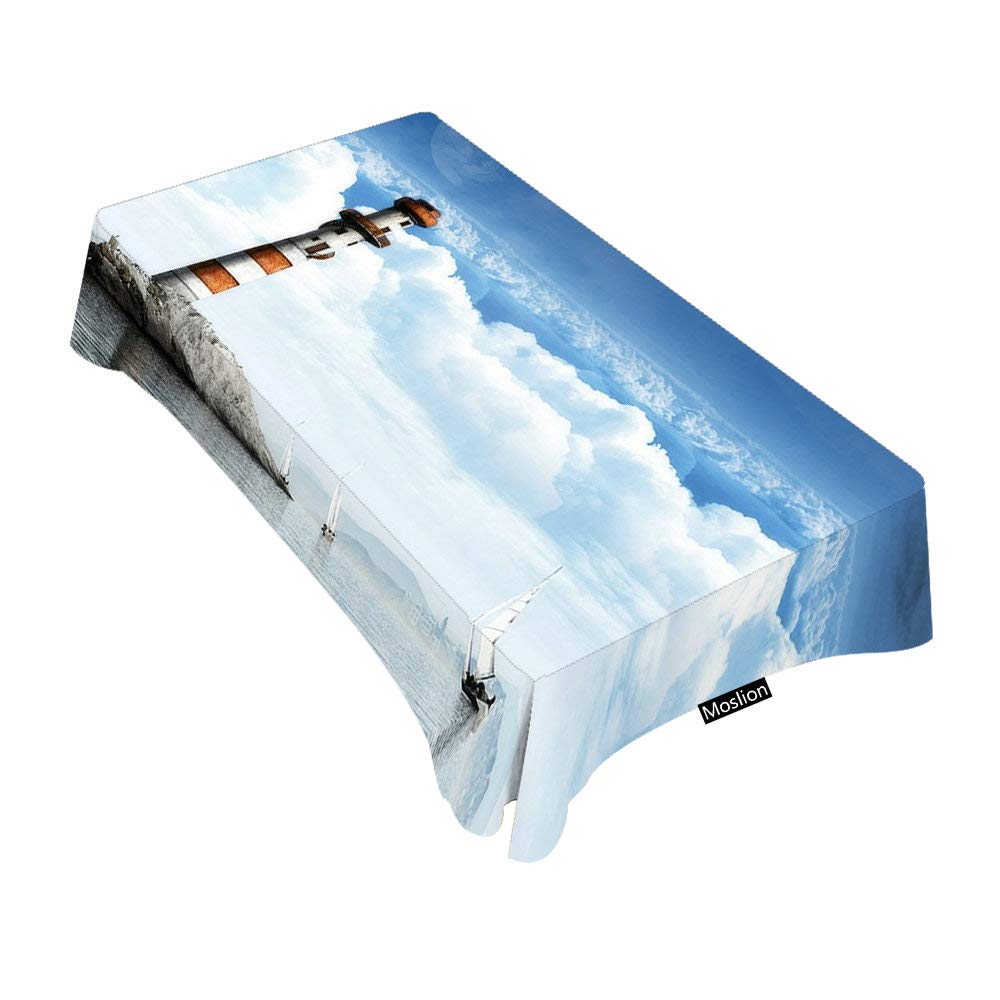 Moslion Decorative Rectangle Tablecloth - 60x104 Inch Sea Lighthouse Design Waterproof Table Cover for Dining, BBQ, Picnic, Coffee Table - Perfect for Outdoor Parties, Beach Themed Events & Home Decor