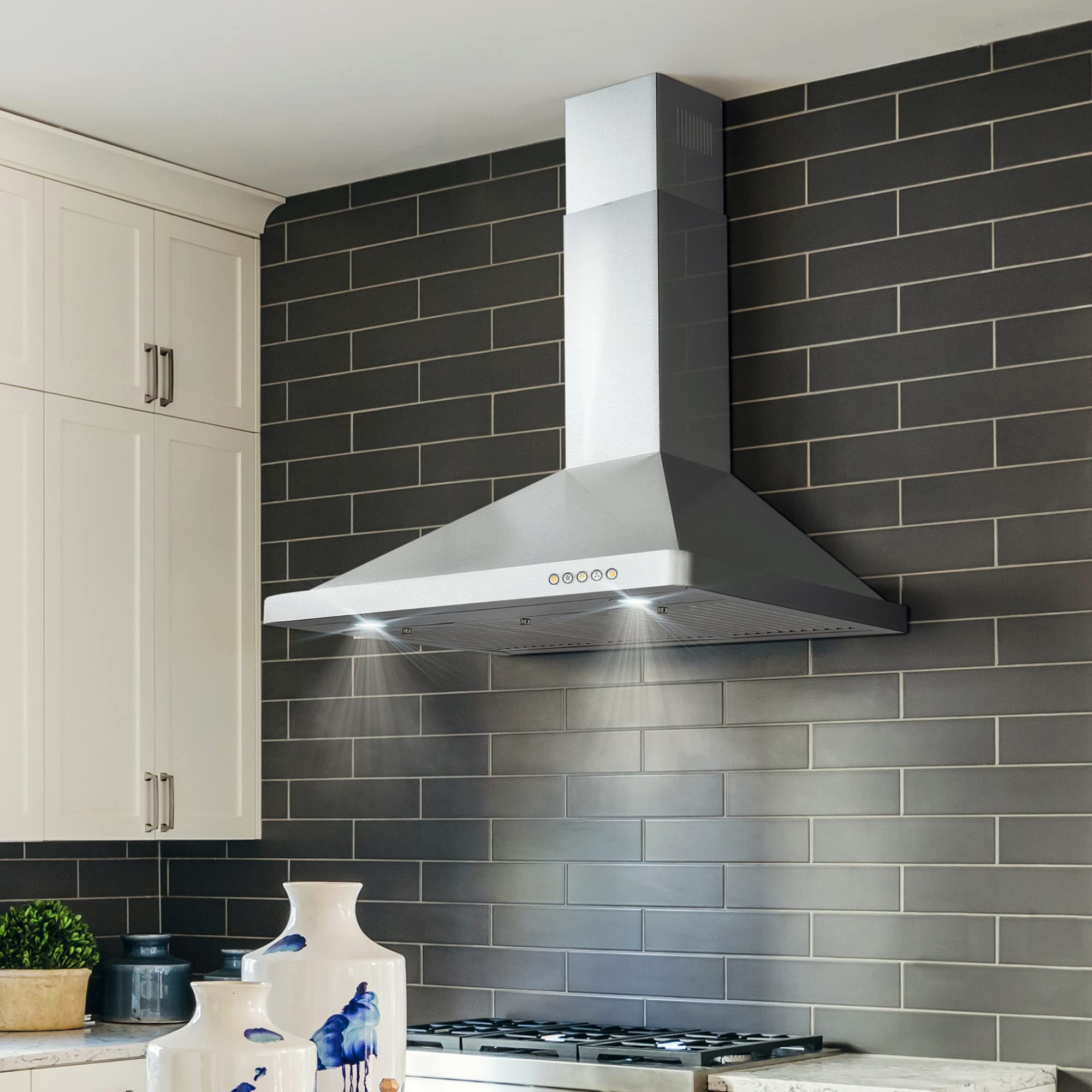 COSMO COS-63190 36-Inch Stainless Steel Wall Mount Range Hood - 380 CFM Ducted Ventilation with LED Lights & Button Controls | Perfect for Modern Kitchens & Open-Concept Homes
