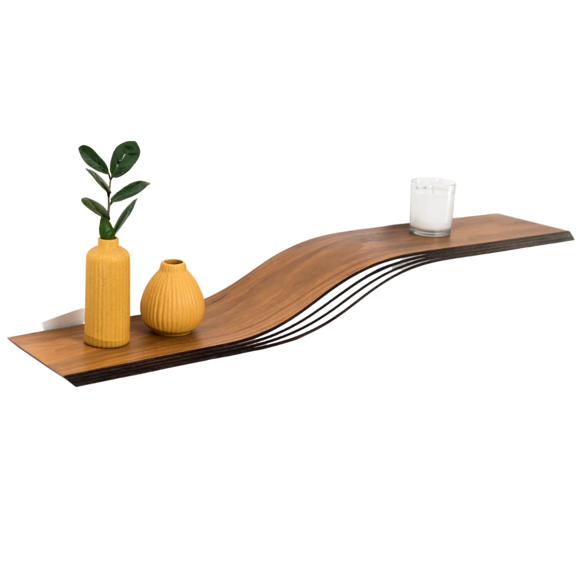 EWART WOODS 48 Inch Floating Wall Shelf - Natural Walnut Wood Hanging Bookshelf with Unique Curved Design for Living Room, Office, Bedroom - Perfect for Displaying Books, Decor & Plants