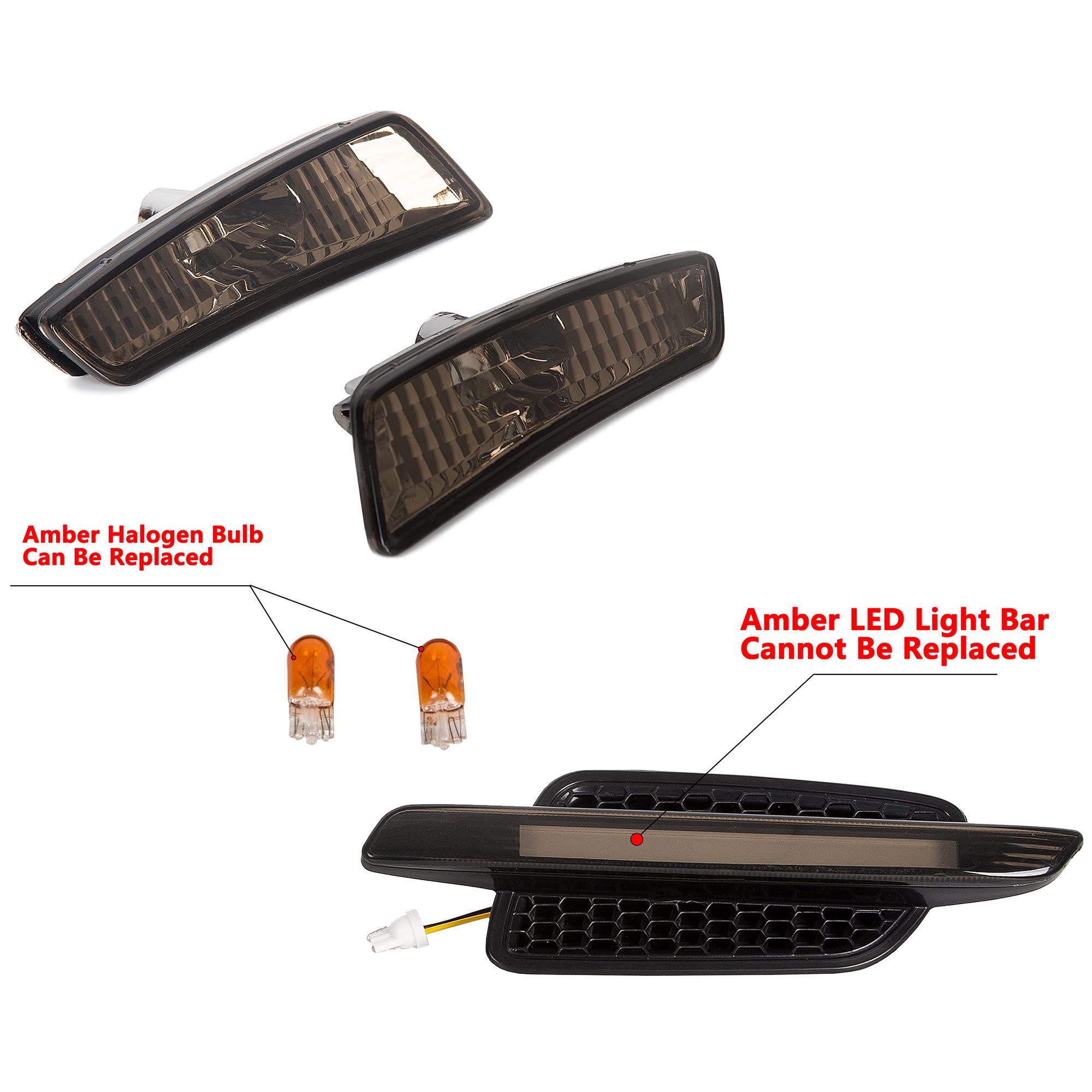 ECOTRIC 4-Piece Smoke Lens Front Fender & Bumper Side Marker Lights Kit (No Bulbs Included) - Compatible with 2008-2009 Pontiac G8 - Enhances Visibility & Style for Night Driving and Custom Car Modifications