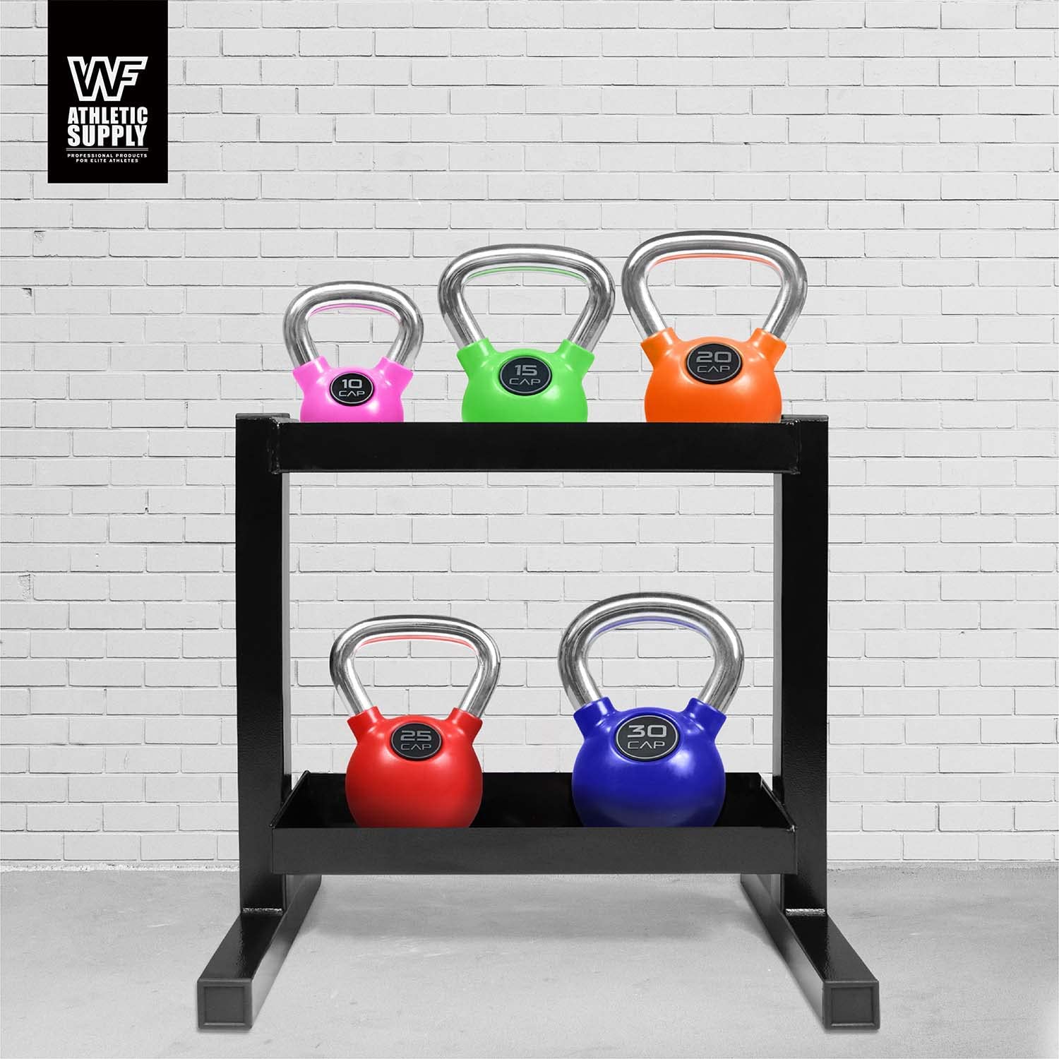 WF Athletic Supply Rubber Coated Kettlebell with Chrome Handle - 10lb to 35lb Single Kettlebells & 100lb to 135lb Kettlebell Sets with Rack - Perfect for Home Gym, CrossFit, Strength Training and Full Body Workouts