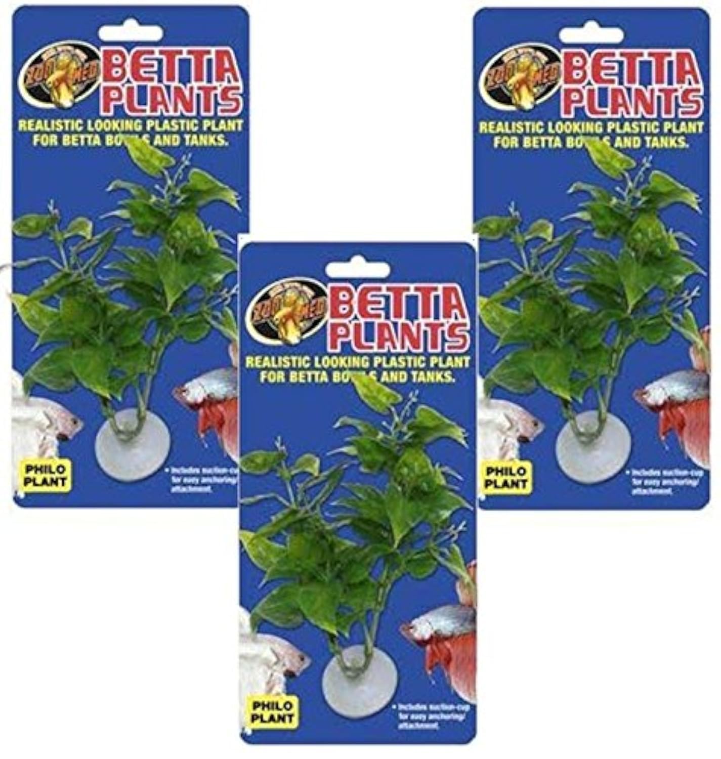 Zoo Med Betta Philo Plants (3 Pack) - Artificial Aquarium Decor for Betta Fish Tanks - Perfect for Enhancing Fish Habitat & Reducing Stress