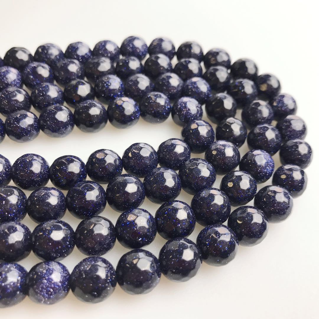 Blue Sand Goldstone Faceted Round Beads 6mm 8mm 10mm 15.5 Inch Strand - Perfect for Jewelry Making, DIY Crafts, Bracelets & Necklaces