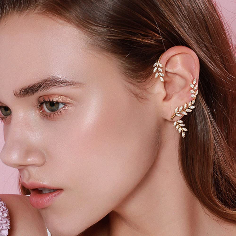 Vercret Gold Cuff Earrings for Women - Adjustable Cartilage Ear Cuff with CZ Stones, No Piercing Wrap Around Ear Clip - Perfect for Parties, Weddings & Everyday Wear