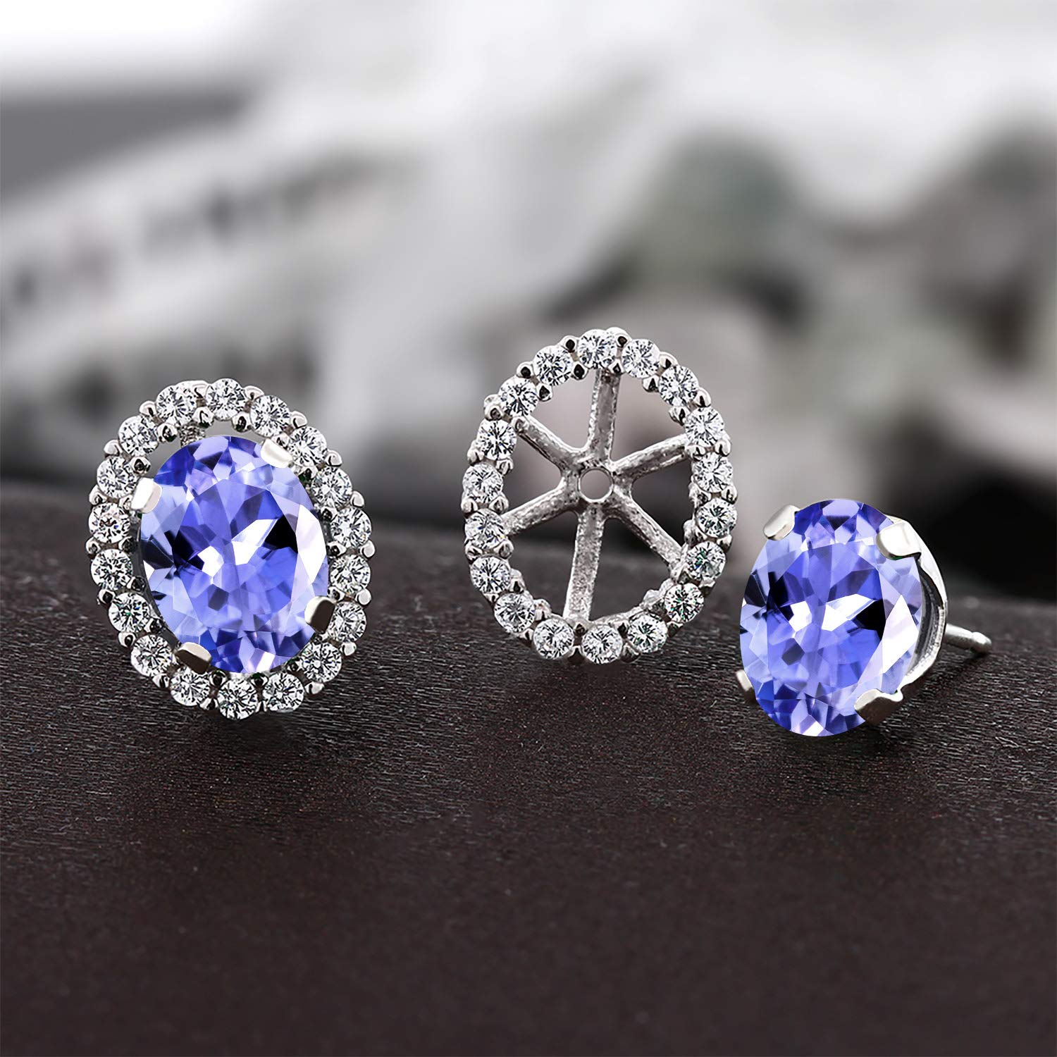 Gem Stone King 8X6MM Oval Gemstone Birthstone Stud Earrings with Removable Jackets | 925 Sterling Silver Halo Earrings for Women | Fine Jewelry Gifts for Her, Mom, Wife | Perfect for Birthdays, Anniversaries & Special Occasions