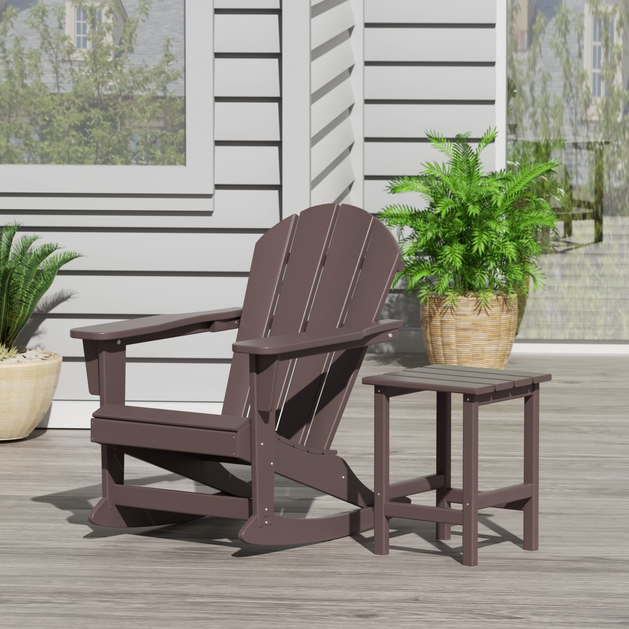 WestinTrends Malibu 3-Piece Outdoor Rocking Chair Set - All-Weather Poly Lumber Patio Furniture, 2 Adirondack Rockers with Side Table in Dark Brown - Perfect for Porch, Garden & Backyard Relaxation