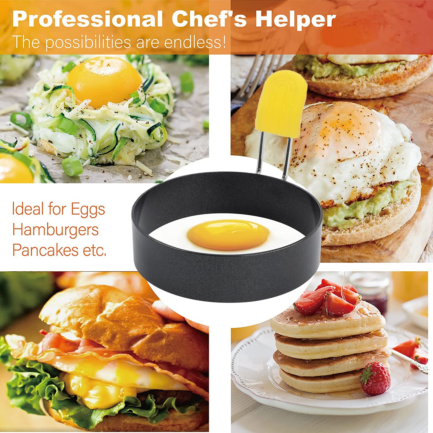4 Inch Large Stainless Steel Egg Rings for Frying - 2 Pack Nonstick Round Egg Shaper Molds with Anti-Scald Handle - Perfect for English Muffins, Pancakes, Griddle Cooking & Breakfast Meal Prep