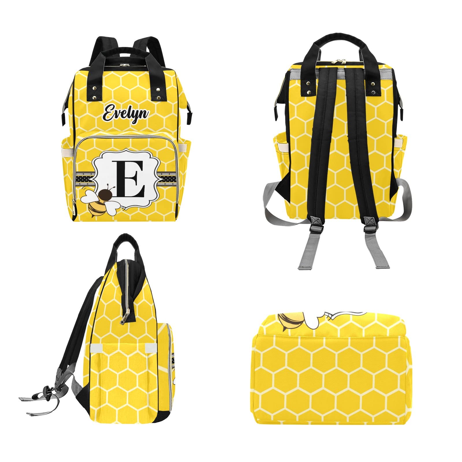 Custom Honeycomb Bee Diaper Bag Backpack & Tote - Personalized Baby Shower Gift for Moms - Perfect for Travel, Daycare & On-the-Go Parenting