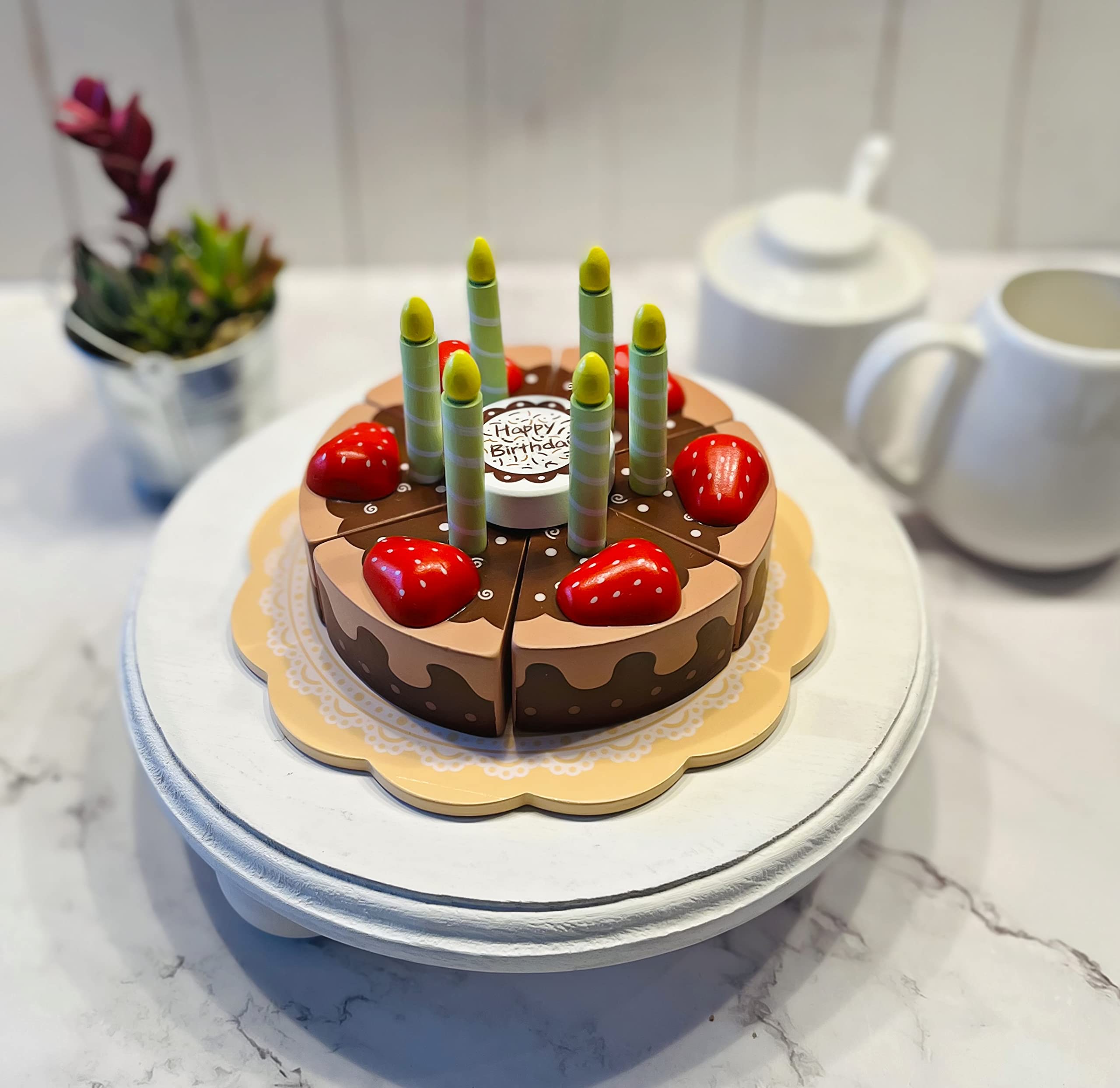 Artificial Chocolate Strawberry Fake Cake - Wooden Birthday Decoration for Parties, Weddings & Home Decor