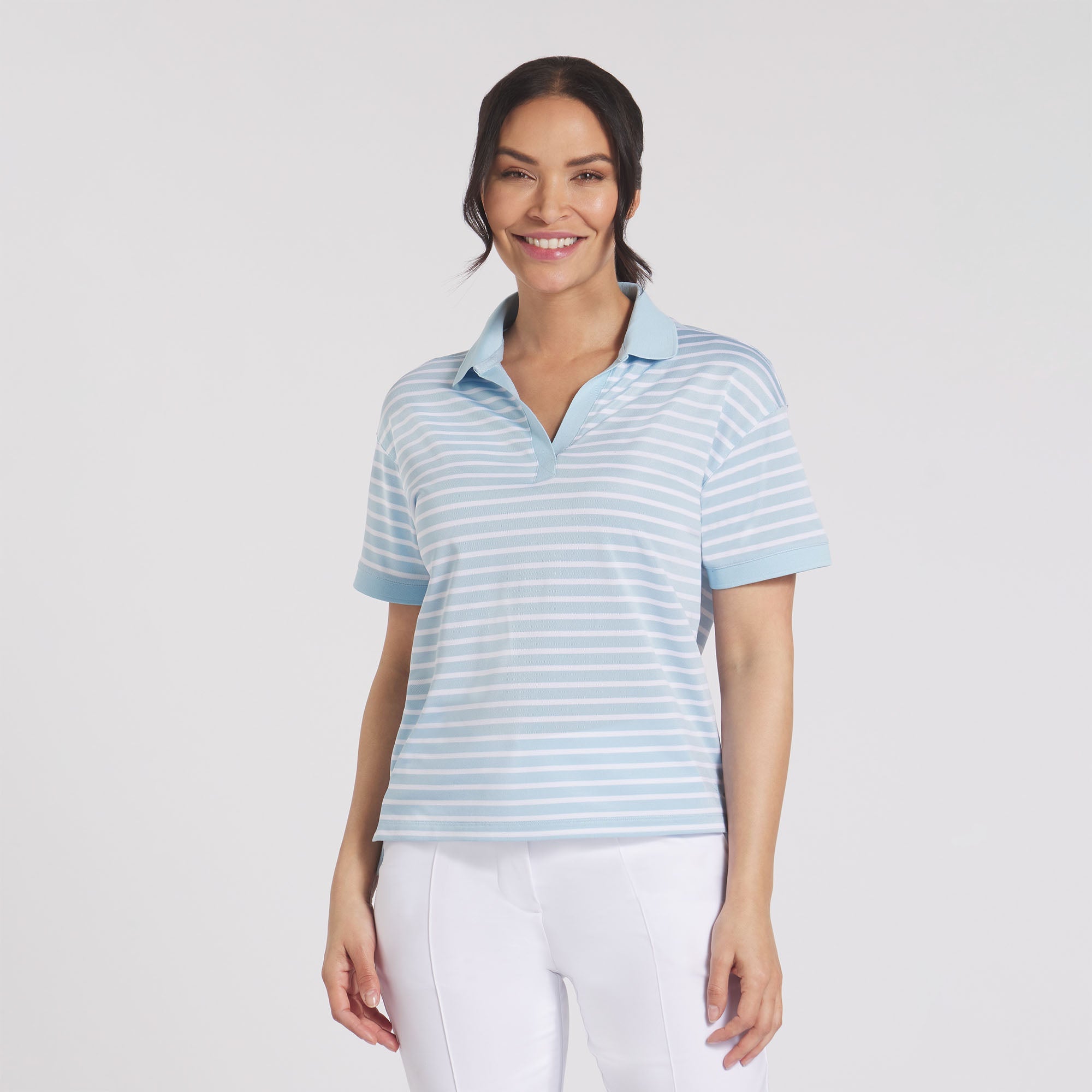 Women's Striped Pique Golf Polo Shirt - Breathable & Comfortable for Everyday Wear - Perfect for Golf, Tennis & Casual Outings