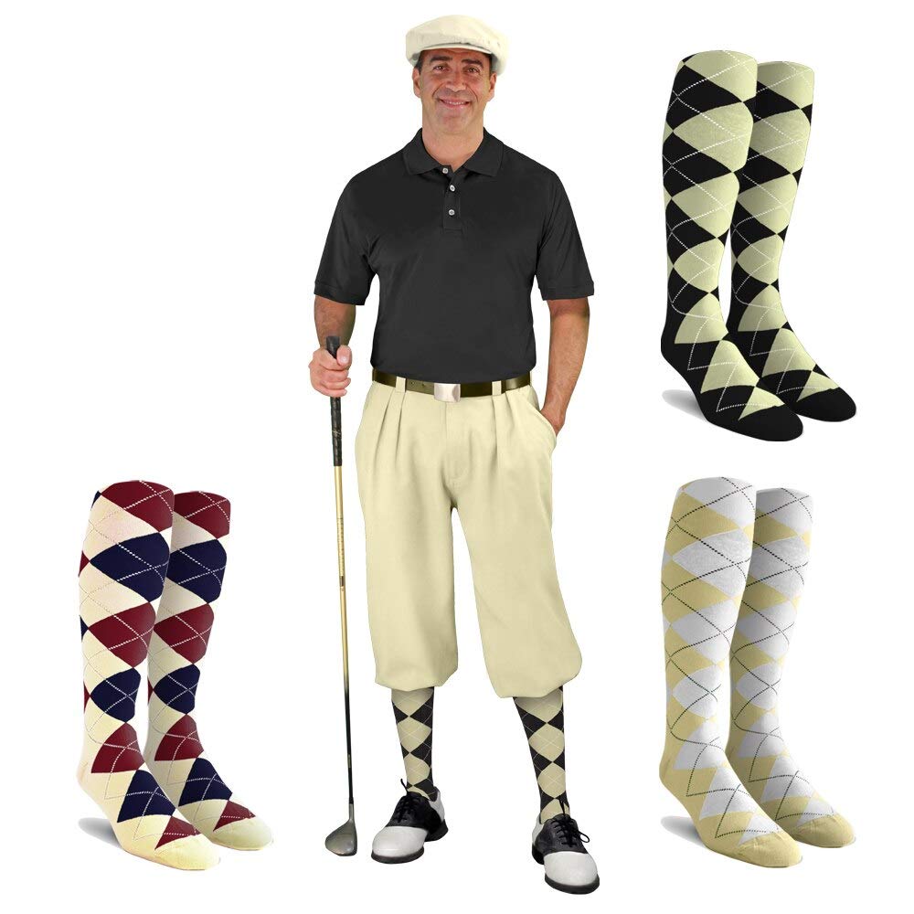 Men's Albatross Golf Knickers Outfit - Natural Color with Golf Cap & 3 Argyle Socks - Perfect for Golf Courses & Country Club Events