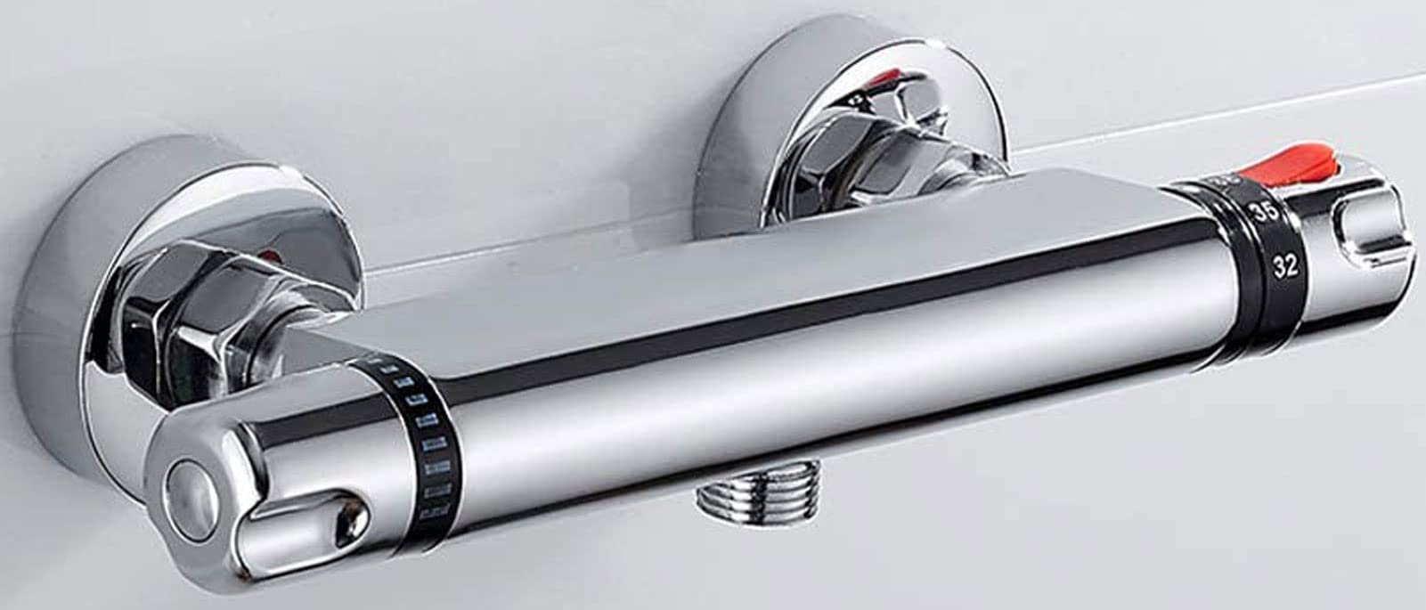 GIFHOME Chrome Thermostatic Shower Mixer Valve - Modern Anti-Scald Design with 38°C Safety Button & Bath Filler Spout | Exposed Installation for Bathroom & Shower | Perfect for Home, Hotel & Spa Renovations